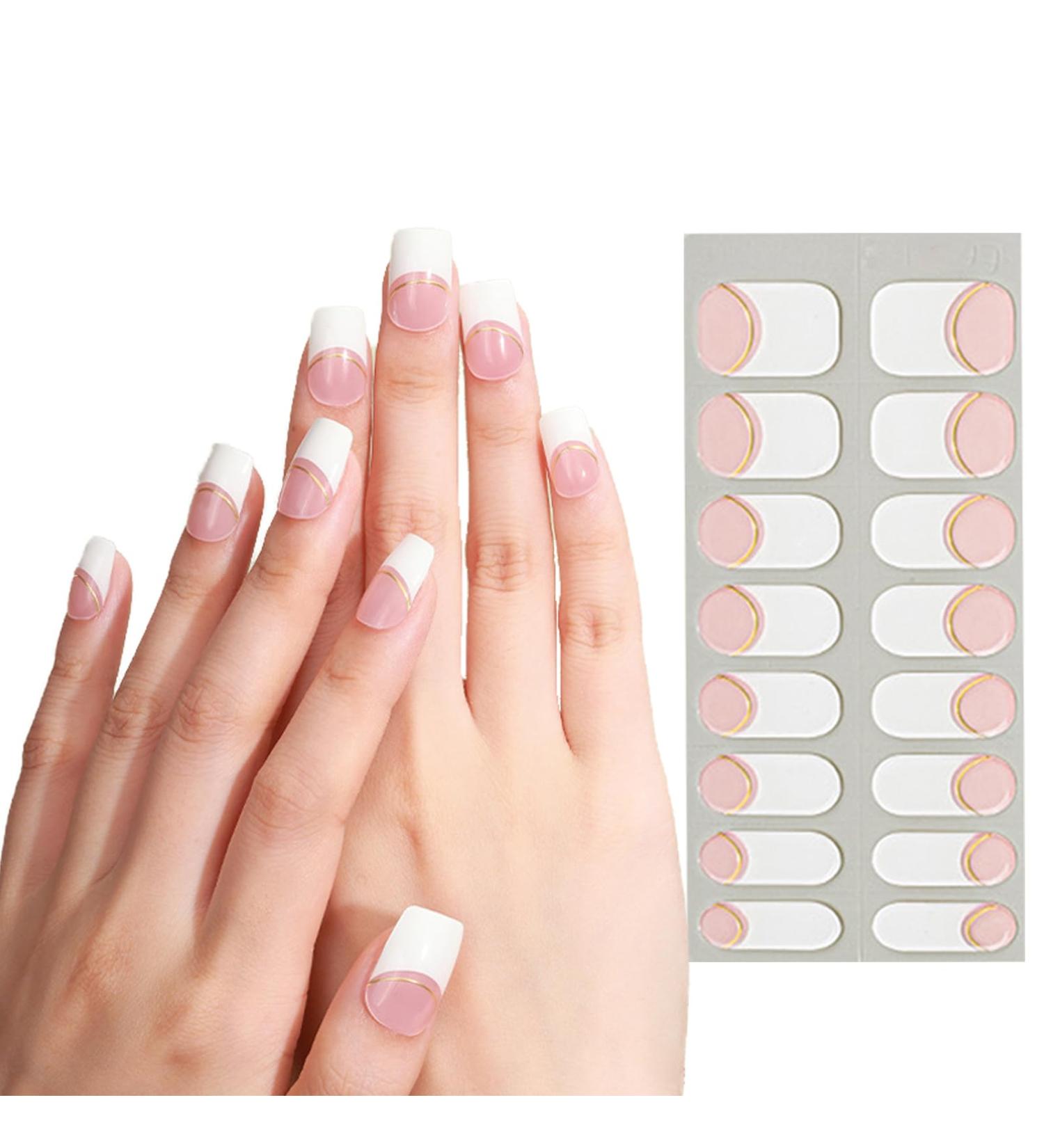 Semi Cured Gel Nails Strips 16 Stickers Nail Wraps Long Lasting Gel Nail Stickers with Soft Glossy Gel Finish Salon-Quality Gel Nail Strips for Nails French Tip Manicure UV/LED Lamp Required - Buy Online on GoSupps.com