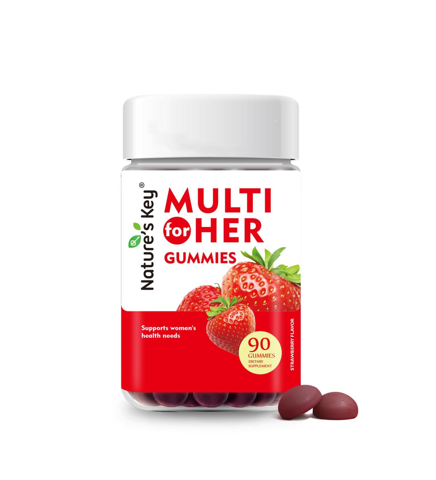 Nature's Key Women's Strawberry Flavored Multivitamin Gummies 90 Count Immune Support 18 Essential Vitamins Niacin Pantothenic Acid Biotin Calcium & Folic Acid - Buy Online on GoSupps.com