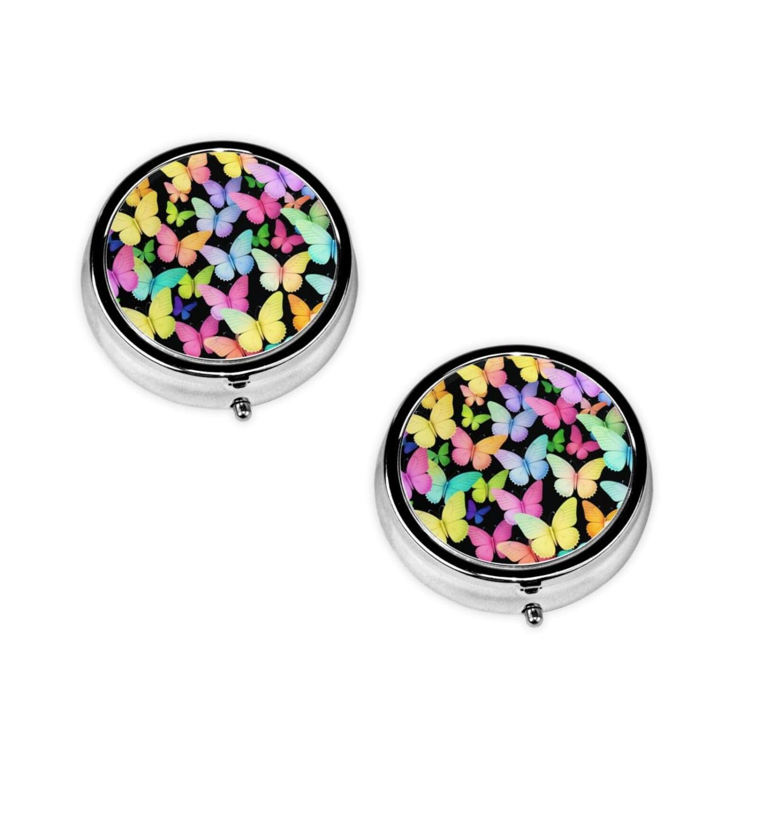 Butterflies Printed Mini Round Pill Box | 3 Compartment Medicine Organizer | Travel Pill Case for Home & Office - Buy Online on GoSupps.com