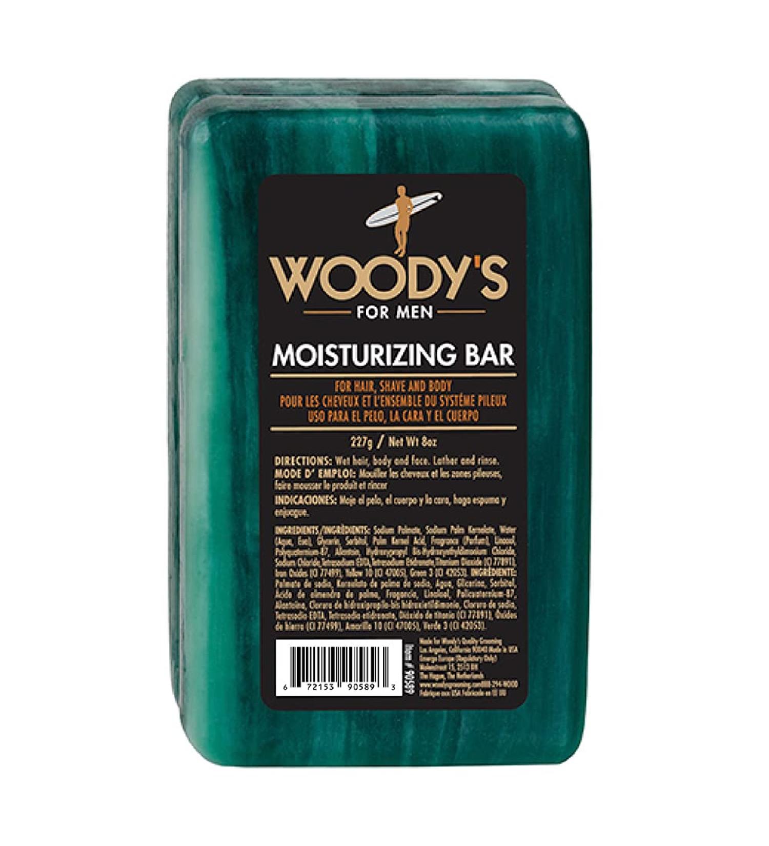 Woody's 3-in-1 Moisturizing Bar for Men For Hair Shaving & Body Cleansing Peppermint Scent 8 Oz 1 Count (Pack of 1) 3-IN-1 Bar Soap
