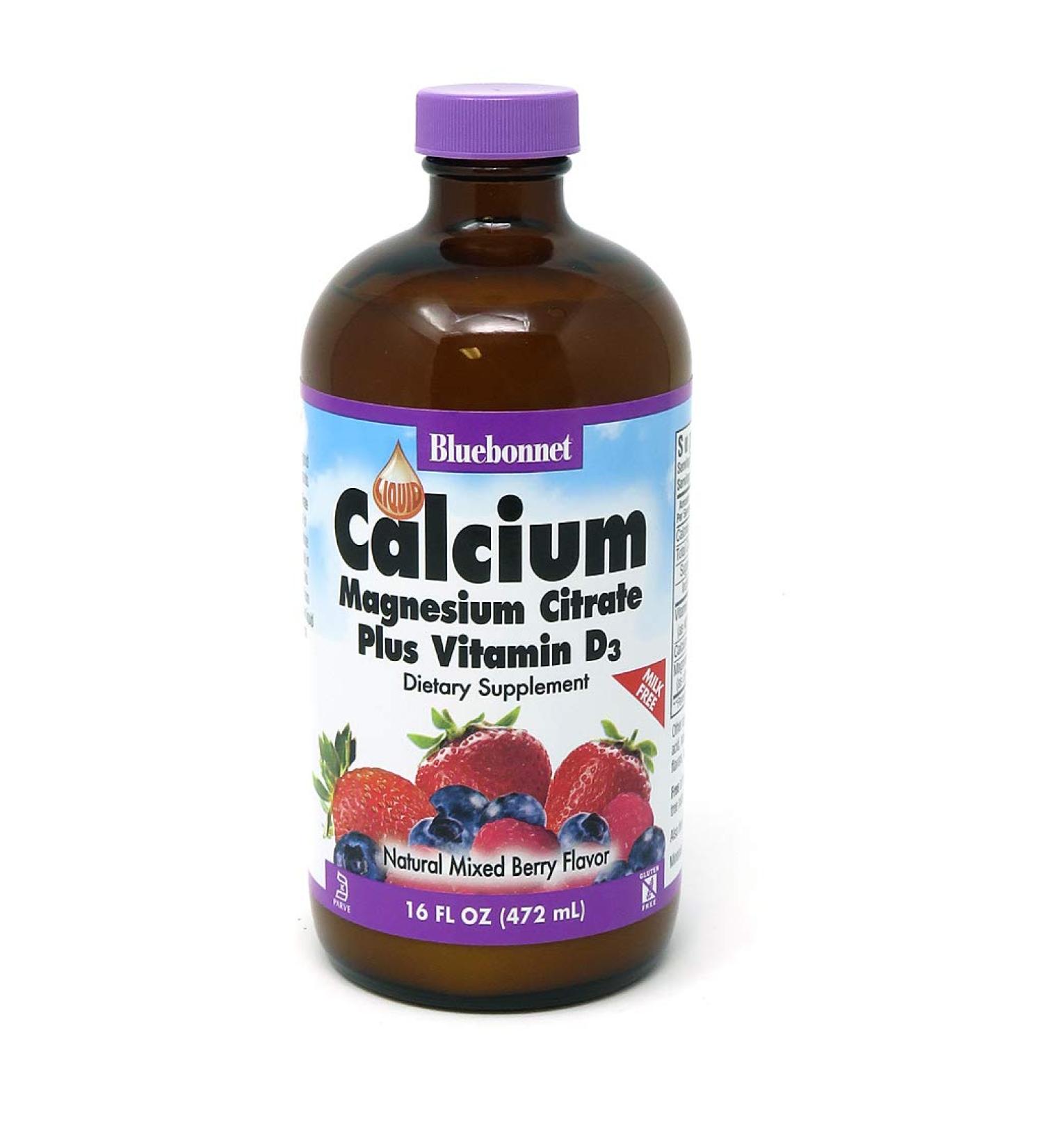 Bluebonnet Nutrition Liquid Calcium Magnesium Citrate with Vitamin D3 - Natural Mixed Berry Flavor, 16 fl oz - Buy Online on GoSupps.com