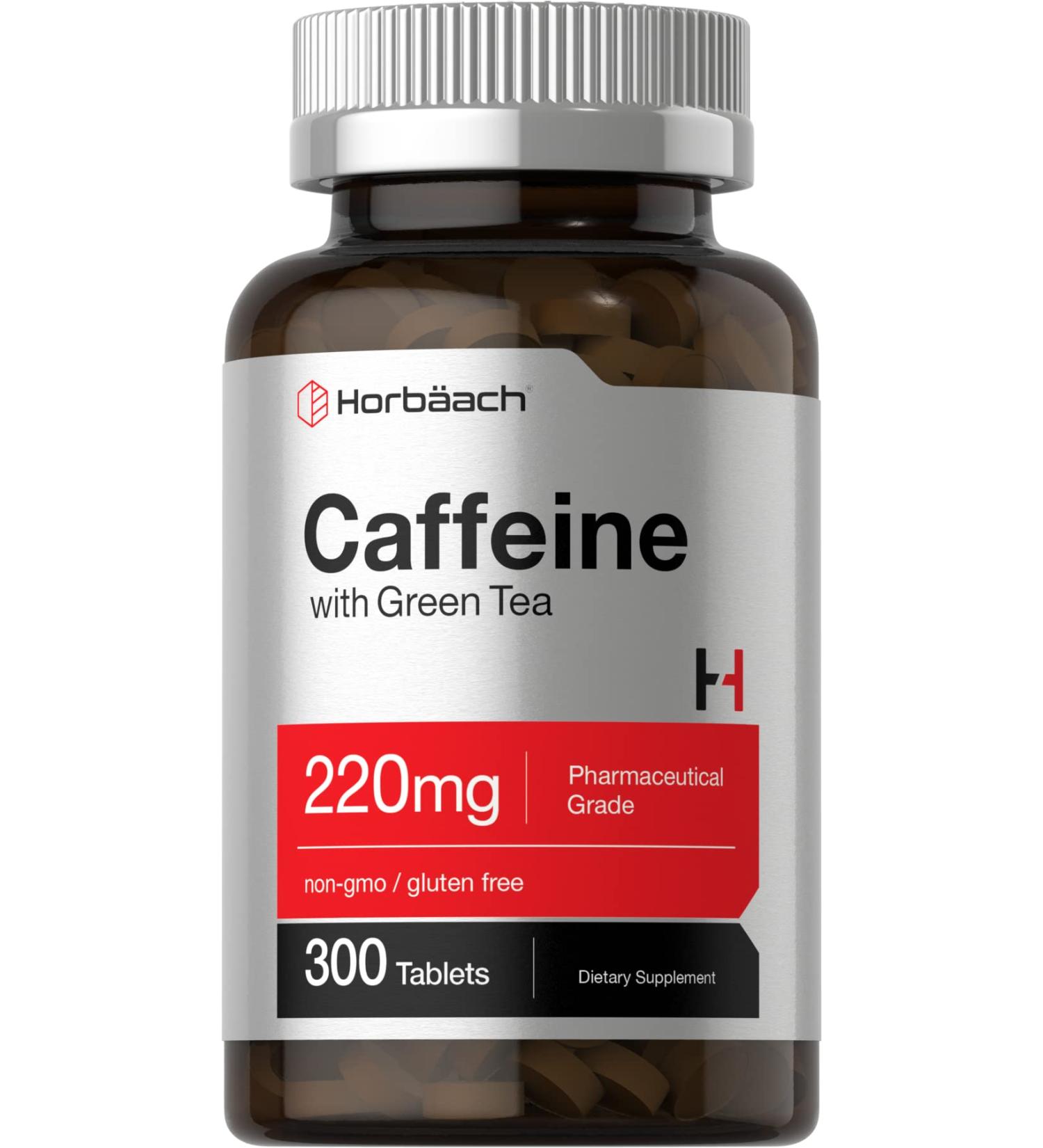 Caffeine Pills 200mg with Green Tea Extract | 300 Vegetarian Tablets | Non-GMO & Gluten Free by Horbaach - Buy Online on GoSupps.com