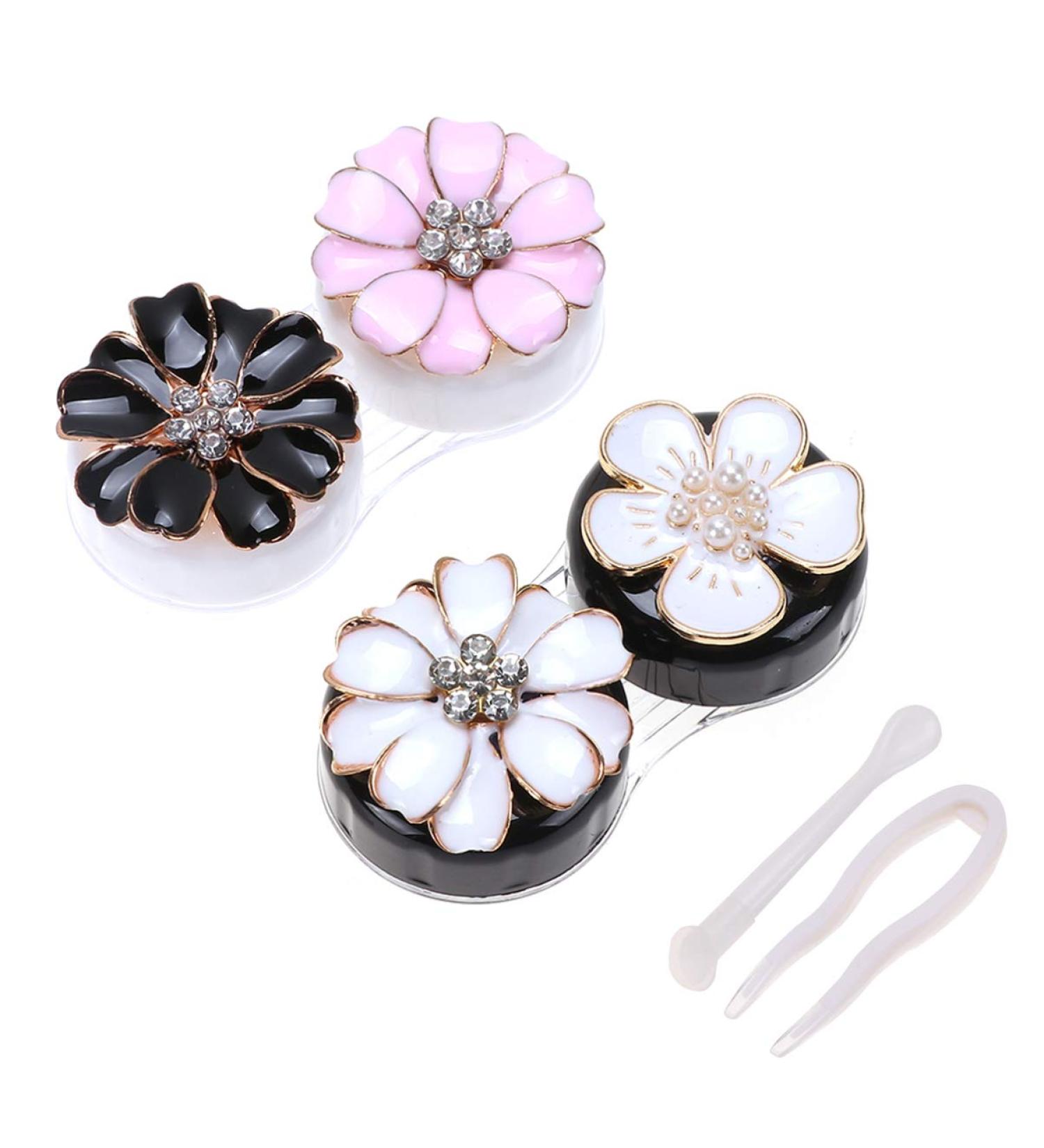 ARTIBETTER Contact Lens Box Kit - 2 Pairs Rhinestone Flower Pattern Travel Case - Portable Storage Solution for Lenses - Buy Online on GoSupps.com