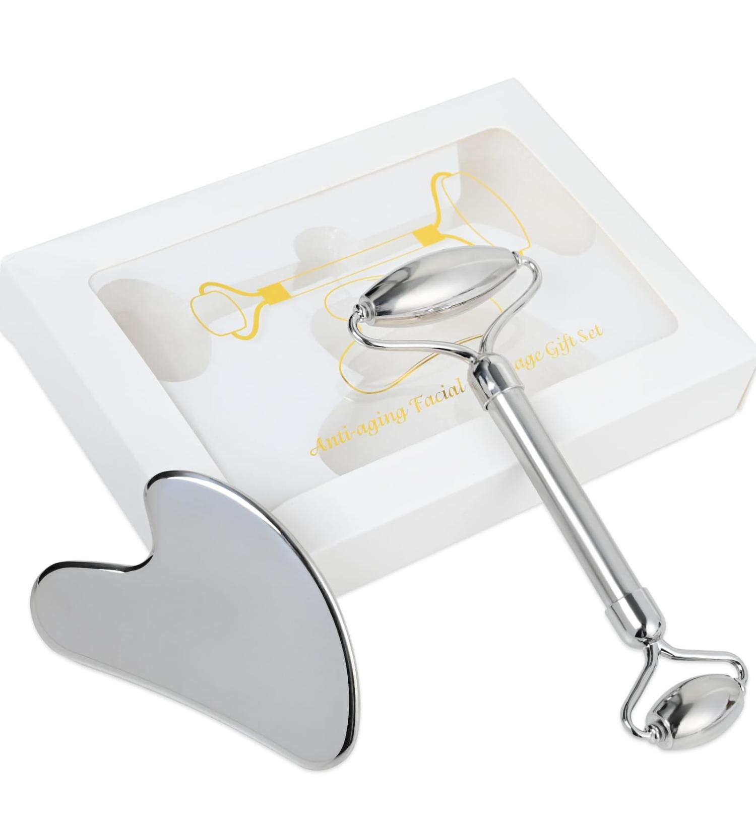 ONLYSKY BEAUTY Gua Sha Set & Facial Roller Kit - Stainless Steel Skin Sculpting Tool & Massager | Perfect Gift for Men and Women - Buy Online on GoSupps.com