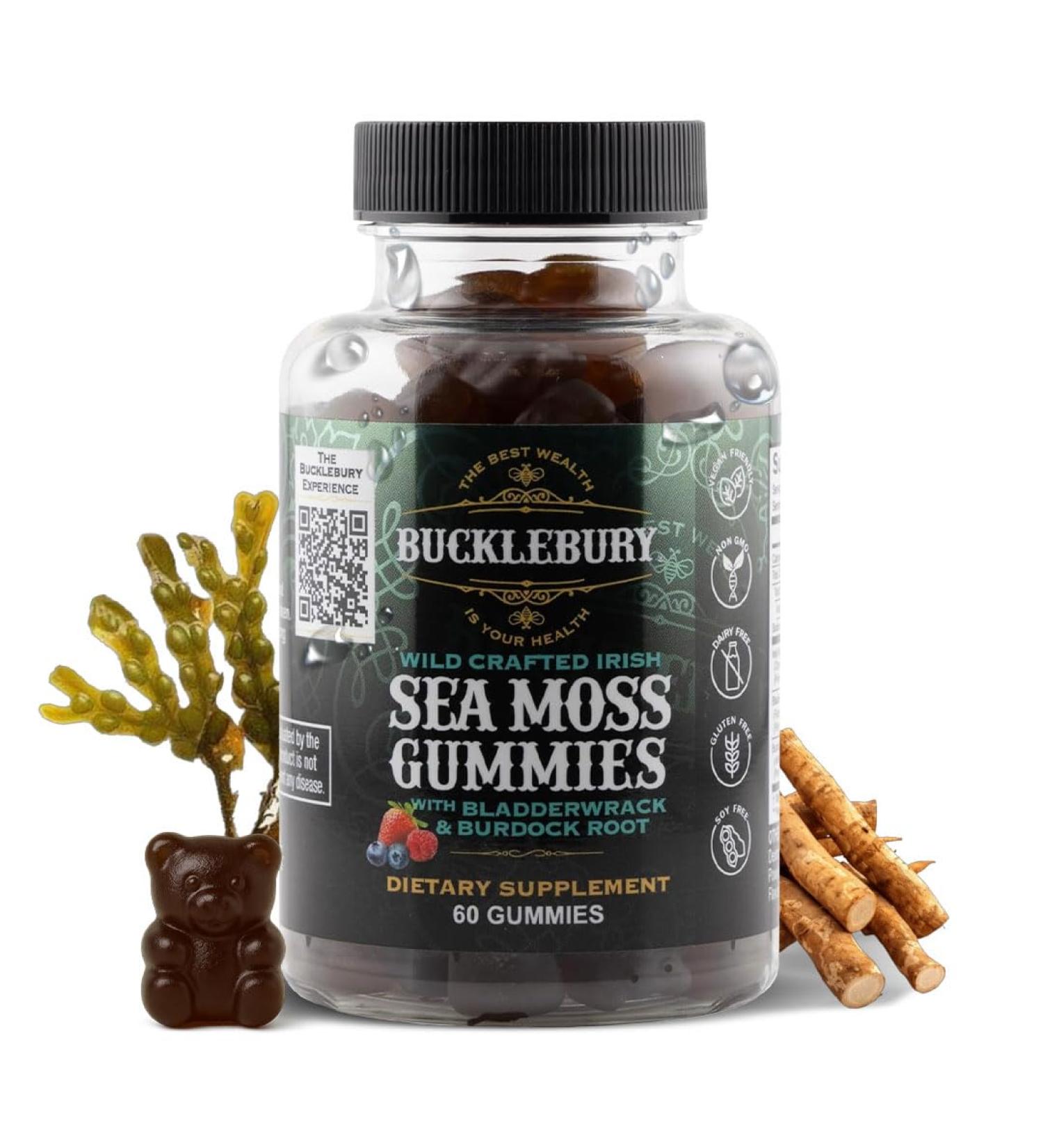 BUCKLEBURY Wild Crafted Irish Sea Moss Gummies with Bladderwrack & Burdock Root - Natural Chewable Multivitamin Vegan Sea Moss Gummies for Immune, Thyroid & Digestive Support - 60 Count - Buy Online on GoSupps.com