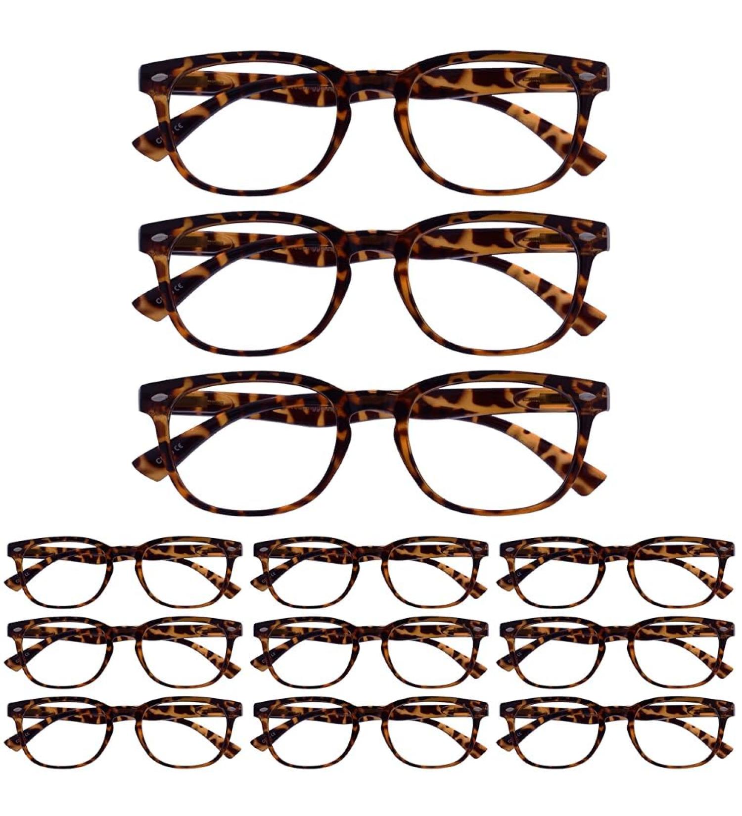 Opulize UV Reader Brown Tortoiseshell Reading Glasses Value 12 Pack Designer Style Mens Womens Spring Hinges UVR3PK014 +2.00 +2.00 Magnification (Pack of 12)