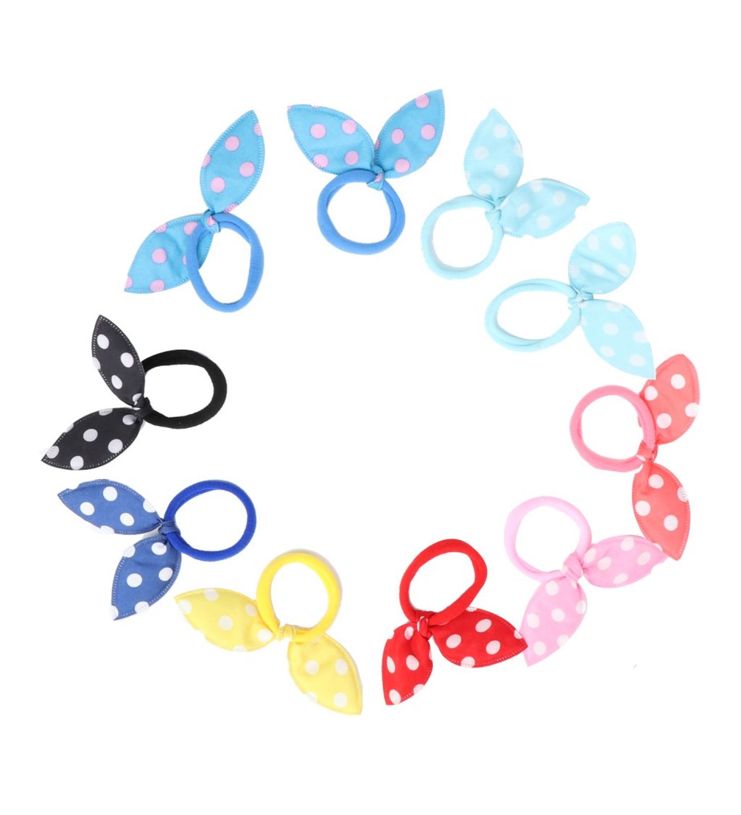 Haptian Kids Girls Bunny Ears Polka Dot Hair Ties - 10pcs Bow Rubber Bands for Ponytails - Random Colors - Buy Online on GoSupps.com
