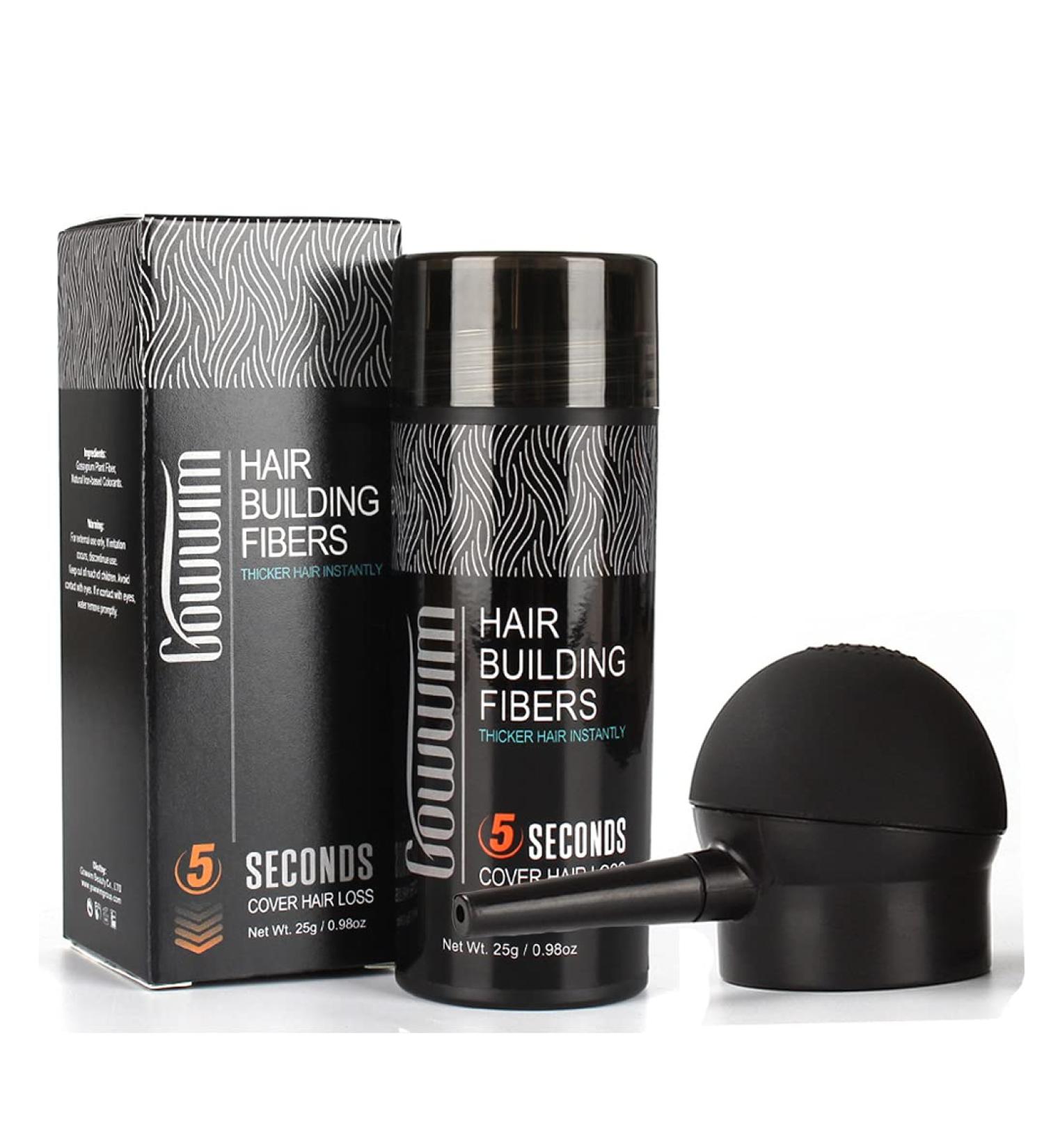 Gowwim Hair Thickening Fibers 2-in-1 Kit Set - Keratin Building Fibers & Spray Applicator - Instantly Cover Sparse Hair - Black - Buy Online on GoSupps.com