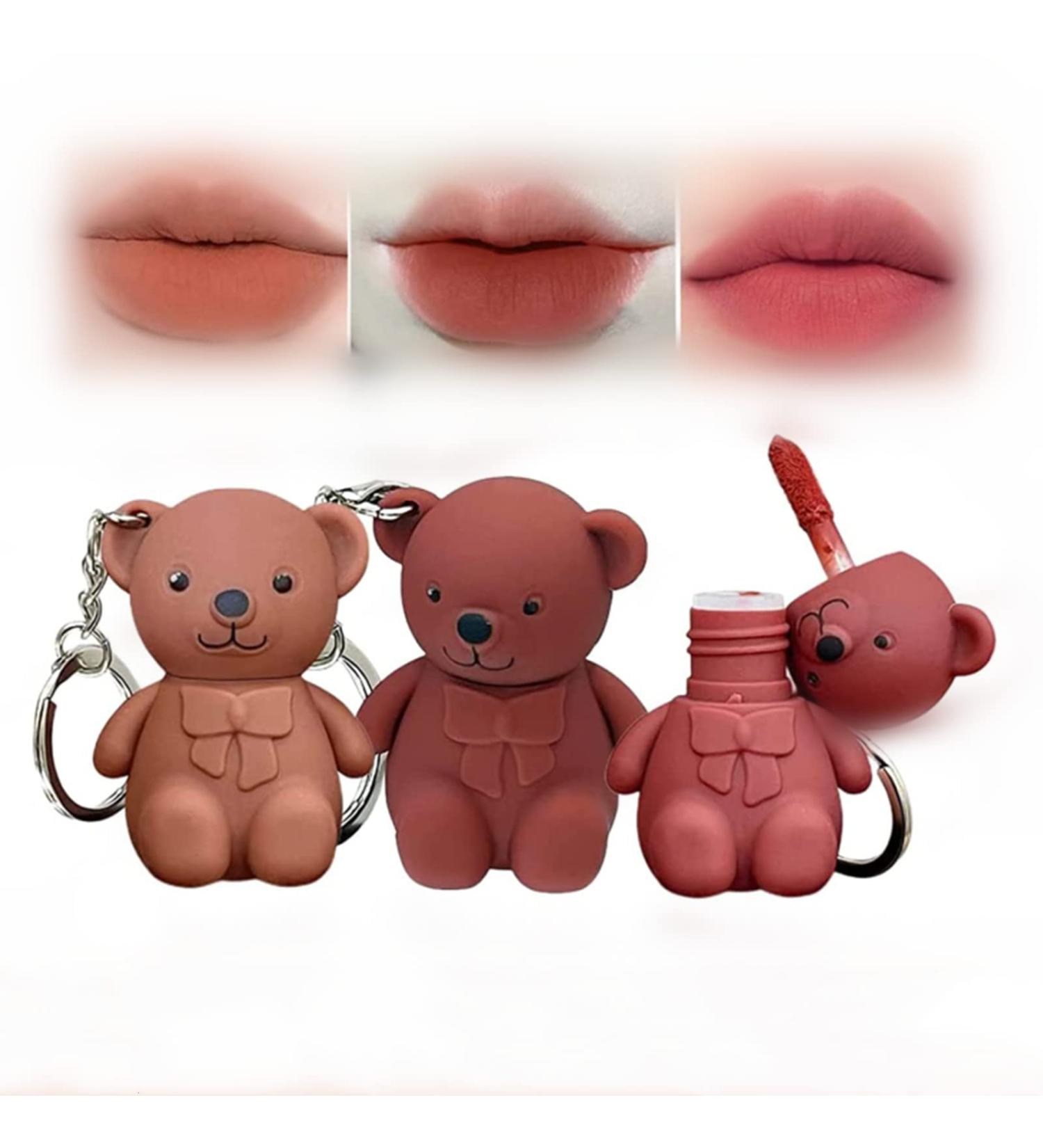 2 in 1 Keychain Bear Lipsticks Set | Matte Velvet Lipstick with Cute Bear Keychain | Beauty Makeup | A 2Pcs - Buy Online on GoSupps.com