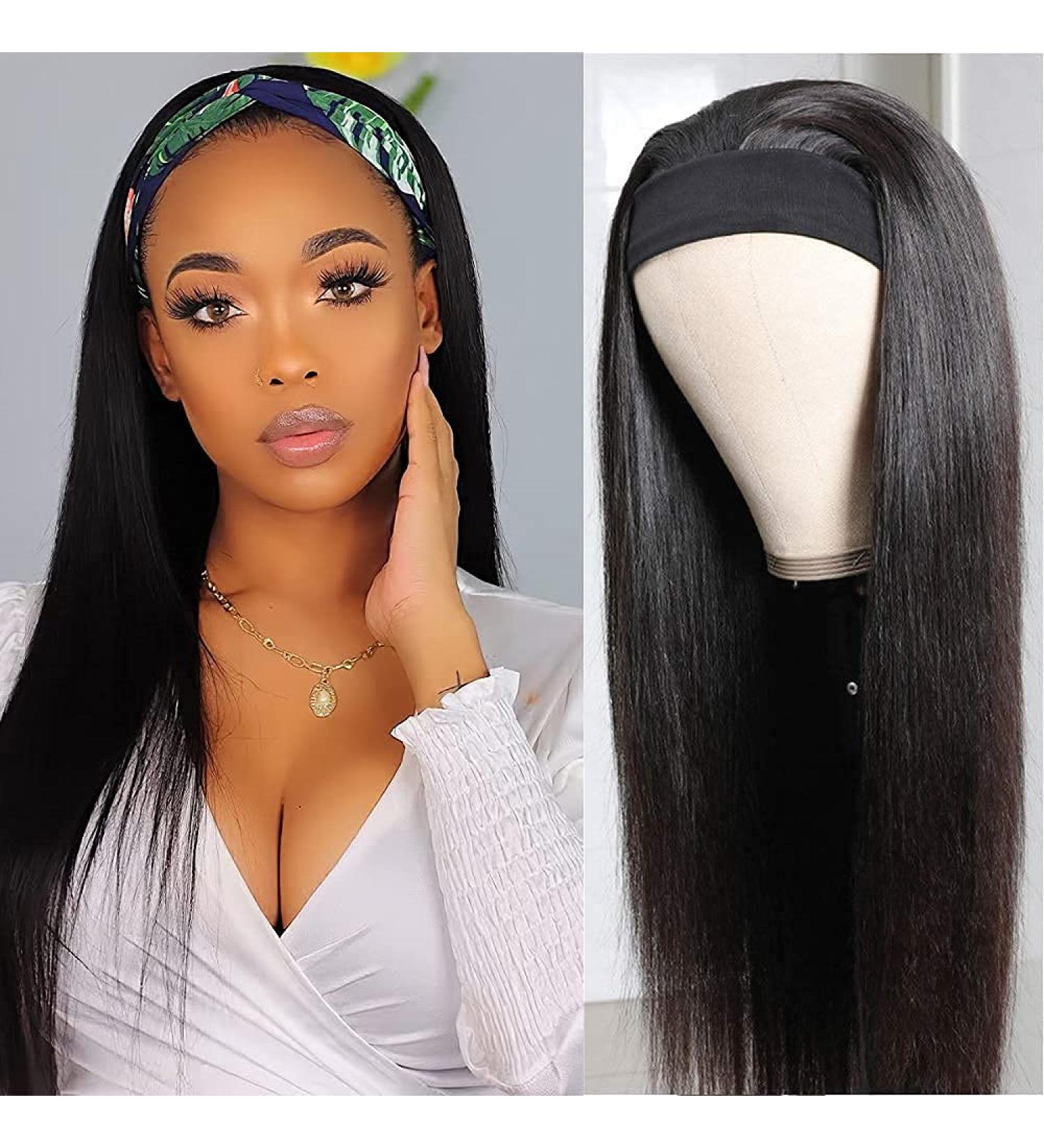 18 Inch Straight Human Hair Headband Wig for Black Women - Glueless, Brazilian Virgin Hair Machine Made Wig - Natural Black, 150% Density - Buy Online on GoSupps.com