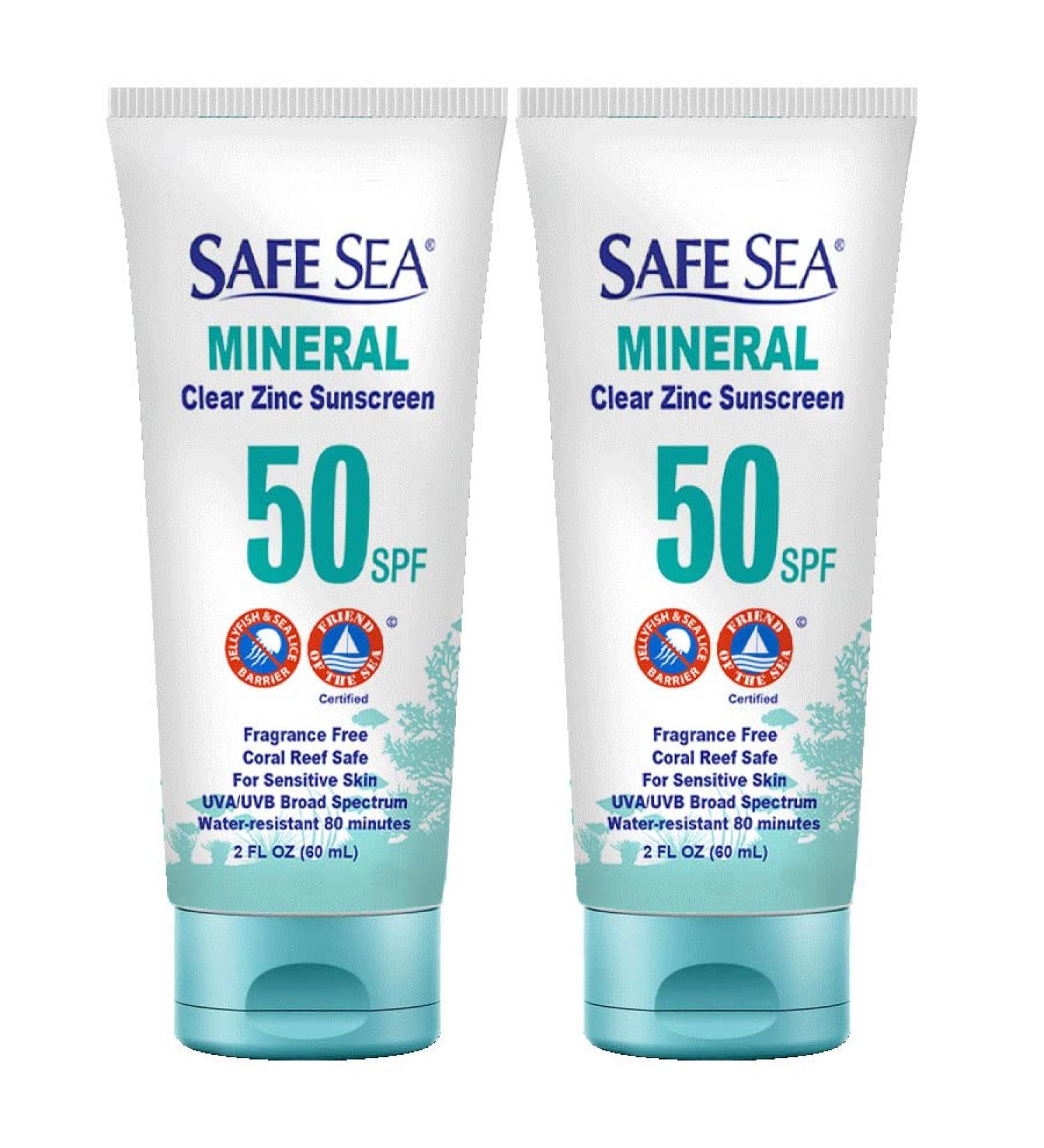Safe Sea Zinc Oxide Sunscreen SPF 50 - Clear Mineral Face Sunscreen Anti-Jellyfish Sting Coral Reef Safe Travel Size 2oz (Pack of 2) - Perfect for International Shipping - Buy Online on GoSupps.com