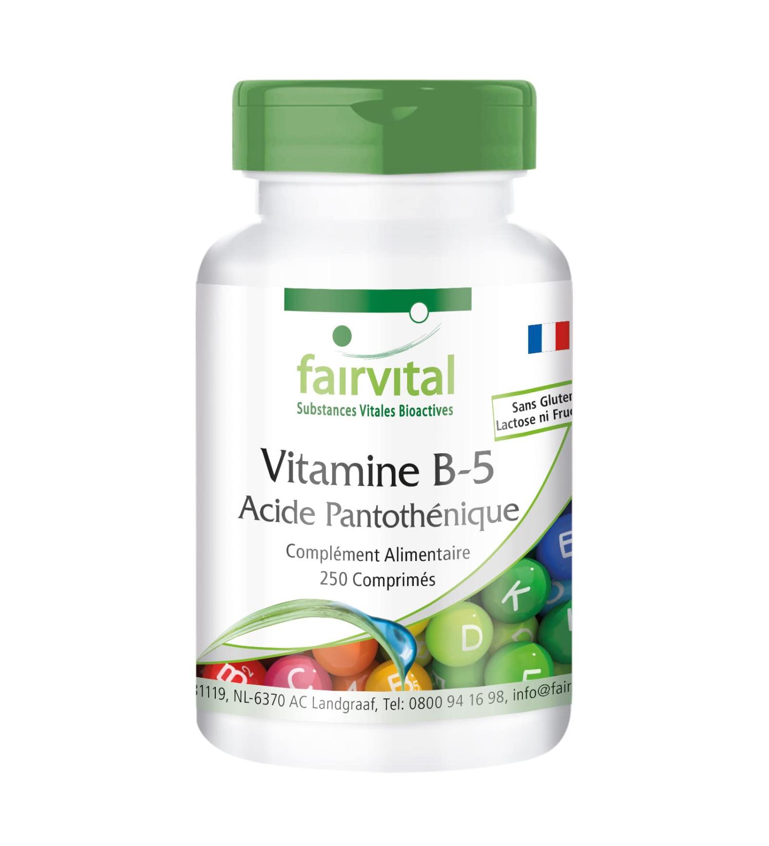 Fairvital | Vitamin B5 pantothenic acid 200mg - 8 months cure - VEGAN - High dosed - 250 tablets - Buy Online on GoSupps.com