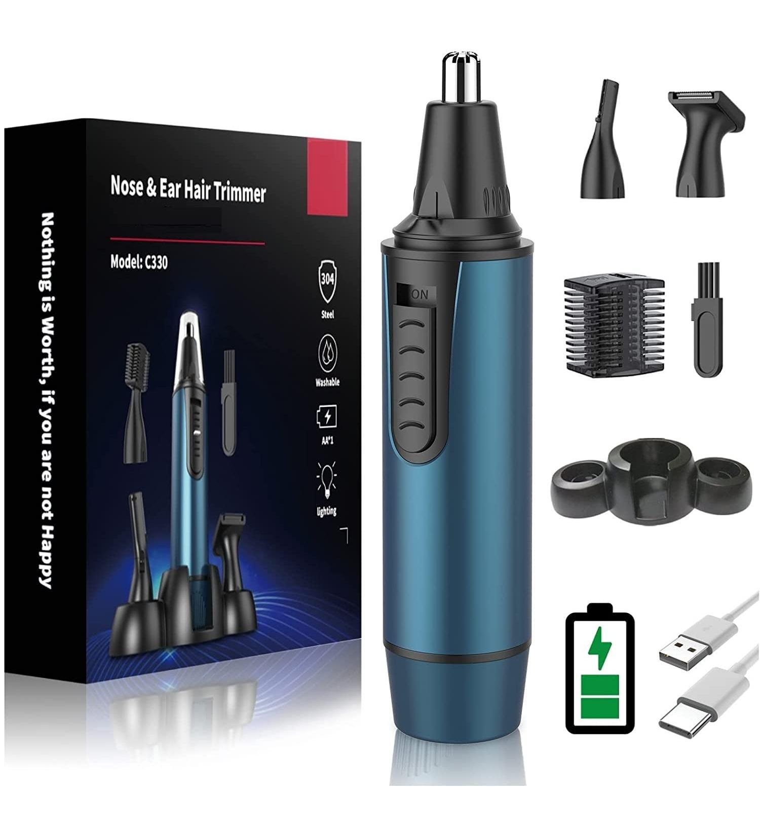 Ear and Nose Hair Trimmer 2022 | USB Rechargeable Professional Nose Trimmer for Men and Women | IPX7 Waterproof Dual Edge Blades | Blue - Buy Online on GoSupps.com