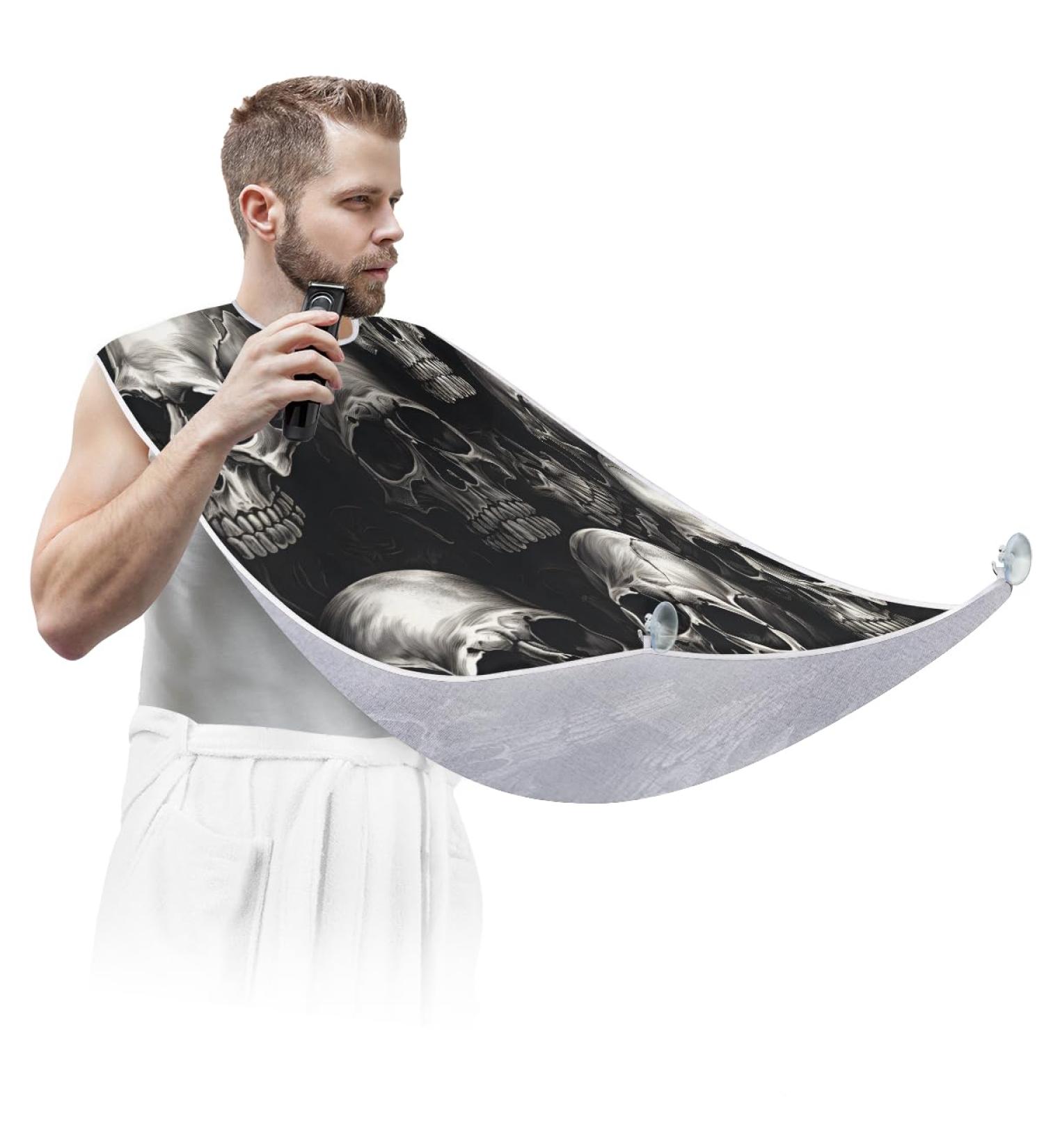 Skull Beard Bib Apron | Halloween Beard Hair Catcher for Men | Perfect Gift for Father's Day Anniversaries & Christmas | Includes 2 Suction Cups - Buy Online on GoSupps.com