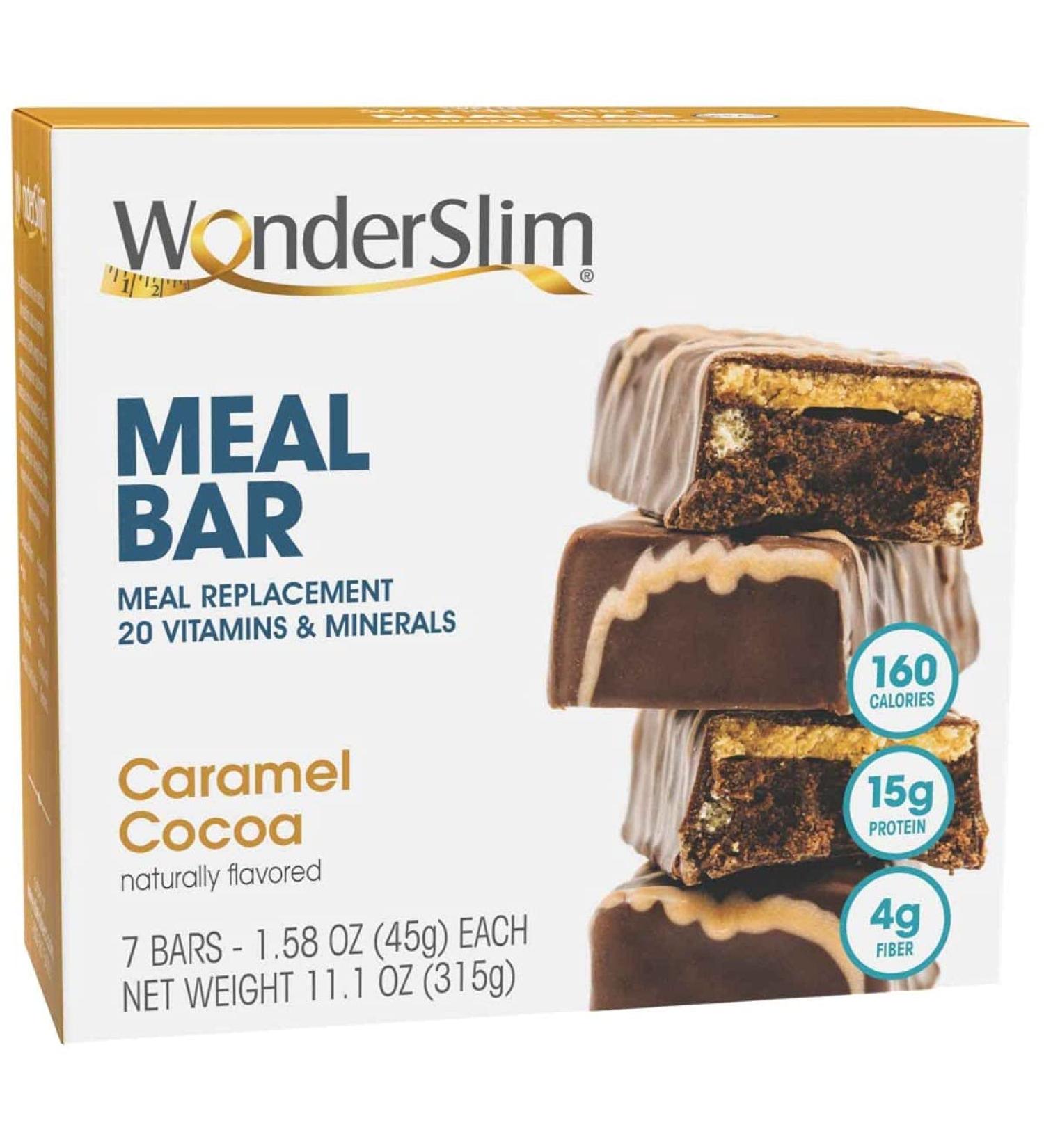 WonderSlim Caramel Cocoa Protein Bars - 15g Protein, Low Calorie, 4g Fiber (7ct) - Buy Online on GoSupps.com