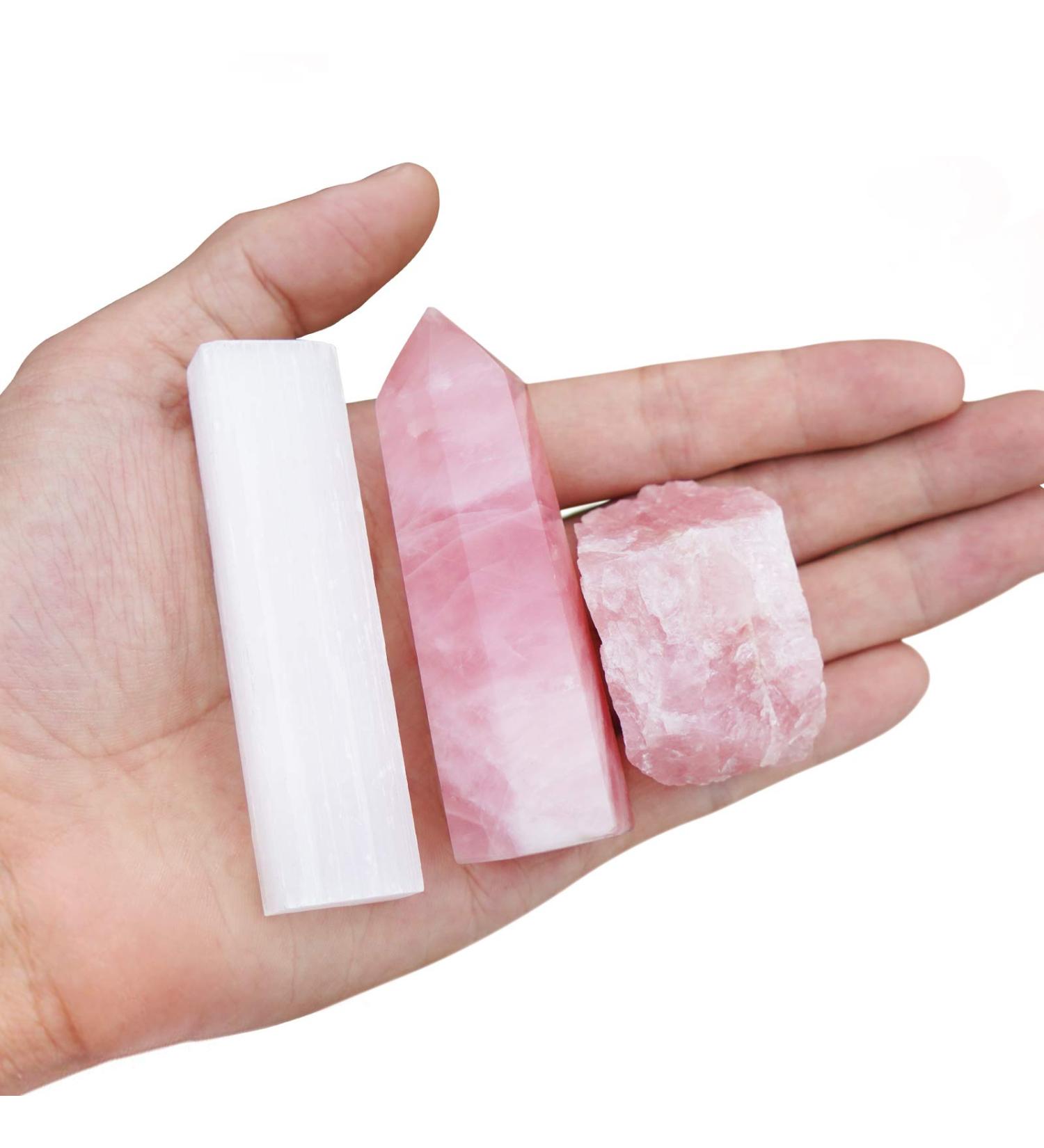 Rose Quartz & Selenite Healing Crystal Wand - Raw Rose Quartz - MIMOSA - Buy Online on GoSupps.com