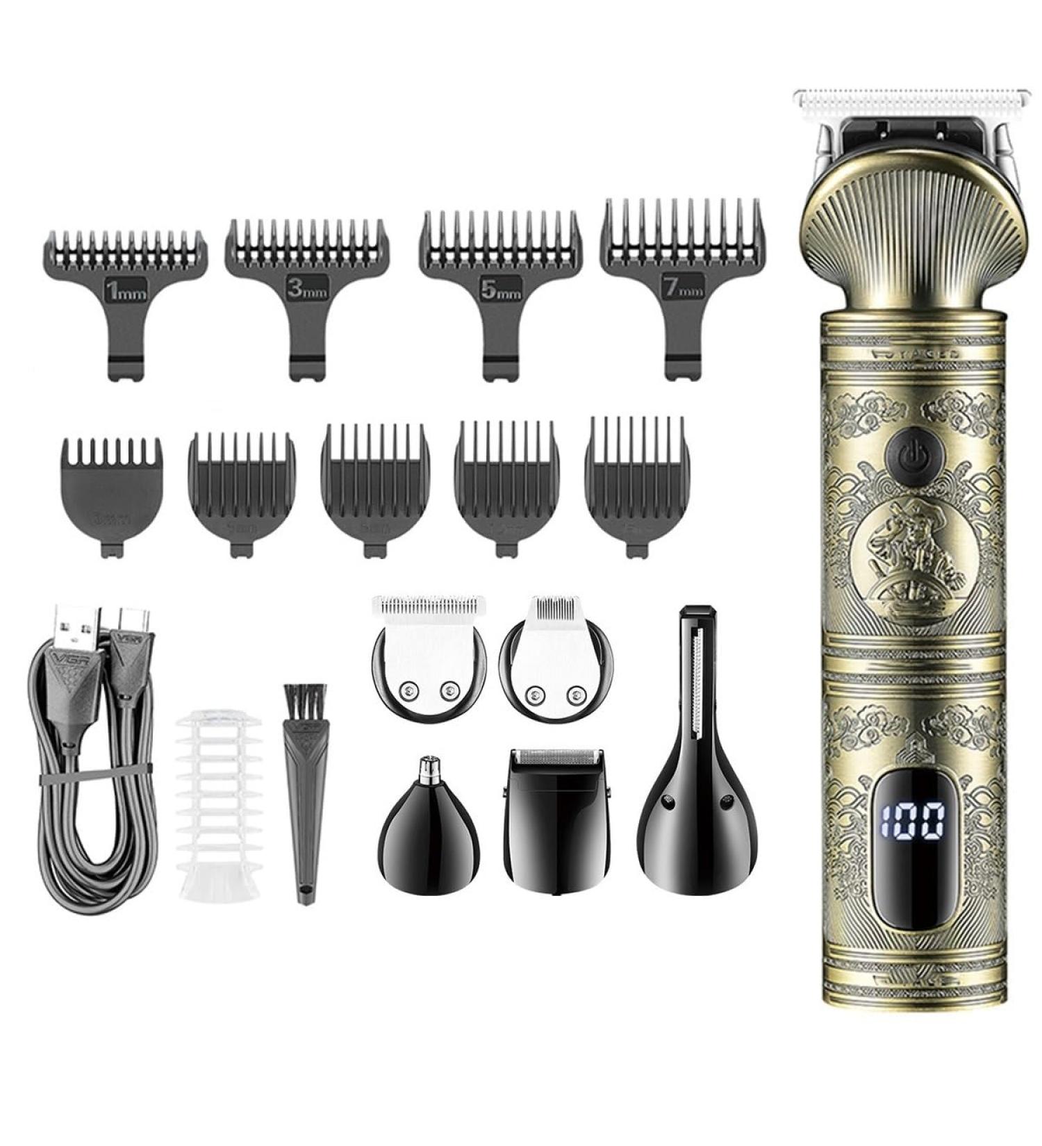 Pro Hair Clipper Hair Trimmer 6 in 1 Grooming Kit Hair Clipper Nose Trimmer Shaver Body Trimmer Professional Rechargeable Metal Vintage - Buy Online on GoSupps.com