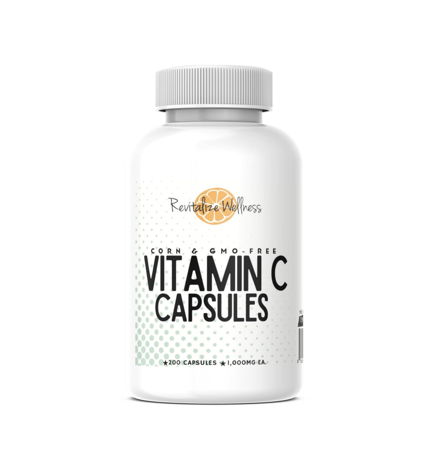 Revitalize Wellness Vitamin C Capsules | Pure Corn & GMO-Free | 1000 mg Vitamin C Per Capsule | 200 Capsules - Buy Online on GoSupps.com