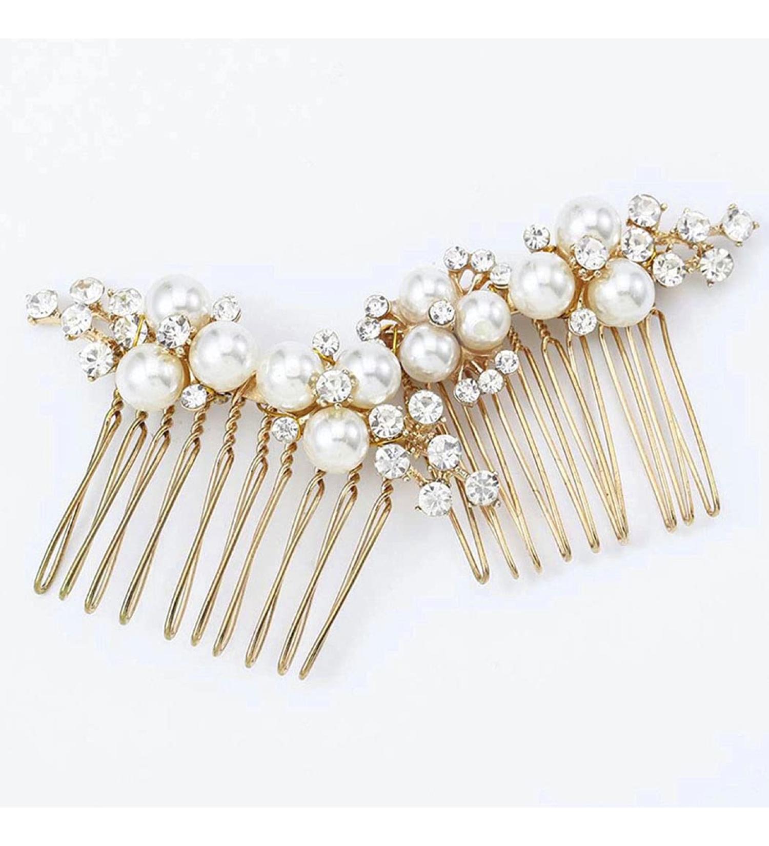 Bridal Wedding Hair Comb - Gold Pearl Rhinestone Headpiece for Women and Girls - Buy Online on GoSupps.com