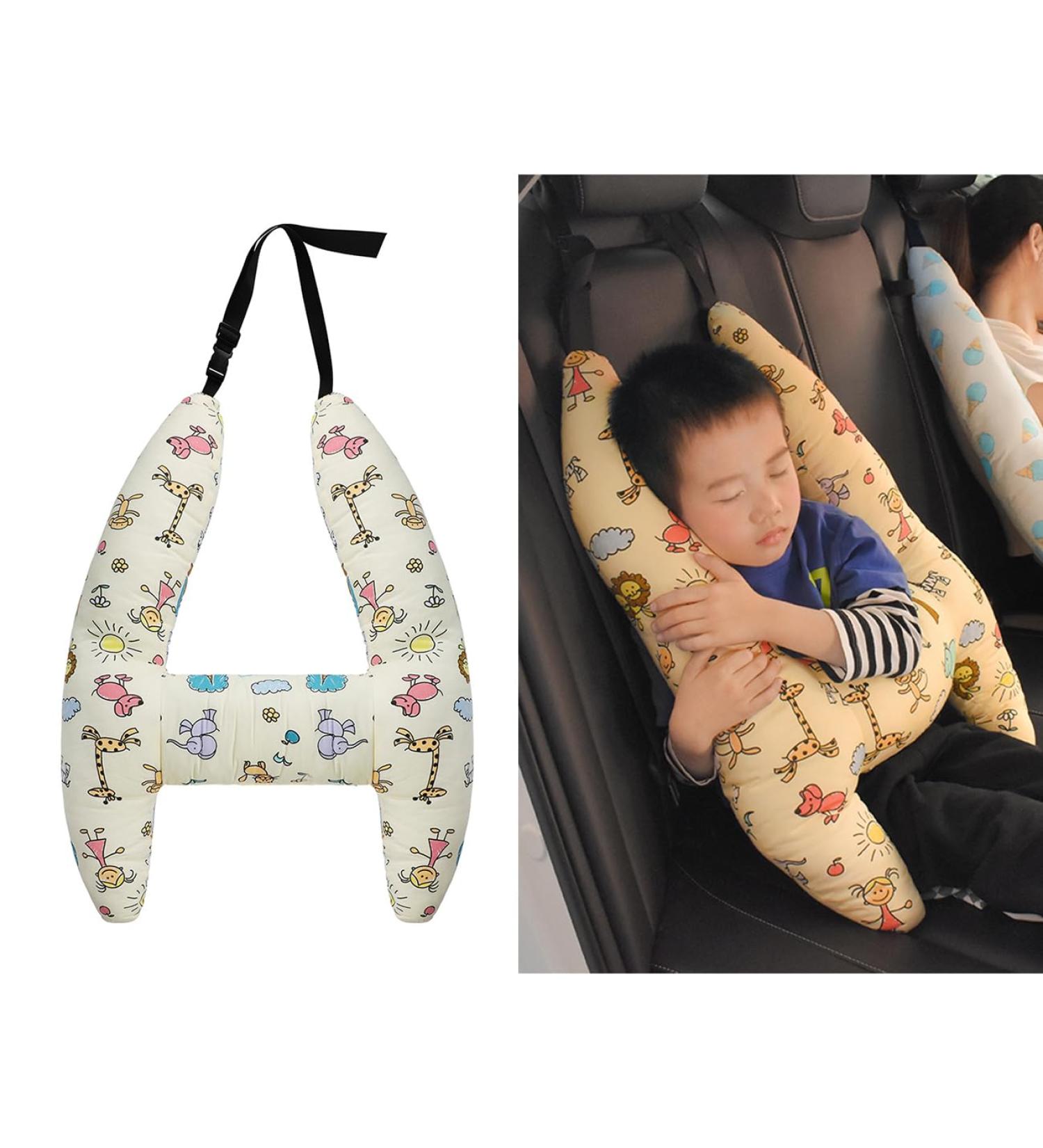 Qchomee Kids Car Travel Pillow - Head and Neck Support Safety Cushion for Car Seat Belts - Beige - Buy Online on GoSupps.com