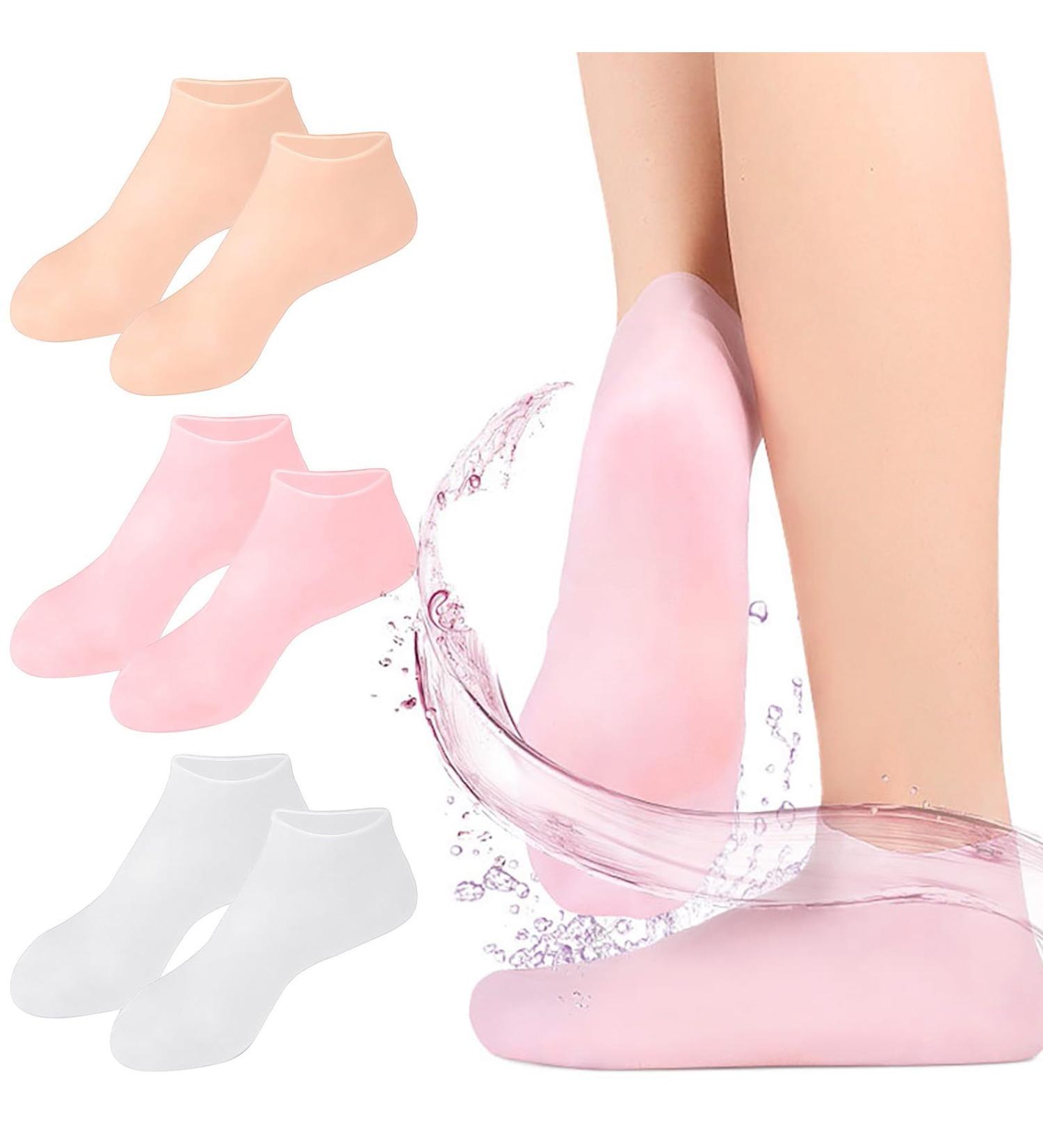 Silicone Socks 3 Pairs Moisturizing Socks Women Foot Spa Pedicure Silicone Socks Soft Gel Heel Socks Silicone Foot Moisturising Socks for Women Dry Cracked Feet (3 Pairs) - Buy Online on GoSupps.com