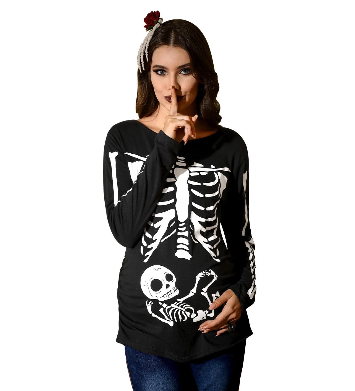 G and PL Halloween Maternity Top | Long Sleeve Funny Costume | S-XXL | Black Skeleton Design - Buy Online on GoSupps.com