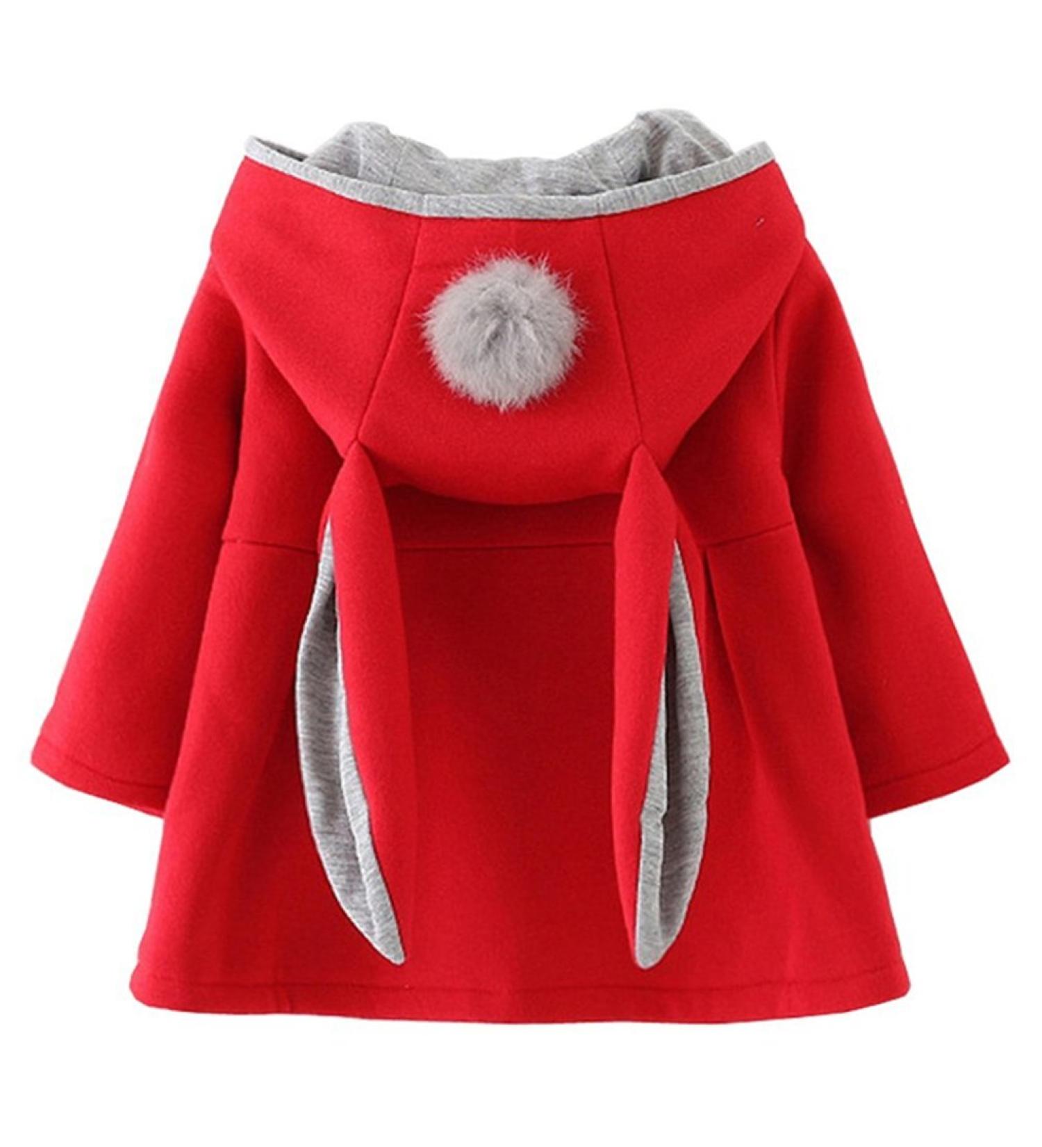 TMEOG Baby Girls Rabbit Ears Cloak Hooded Winter Coat | Red | 2-3 Years - Buy Online on GoSupps.com