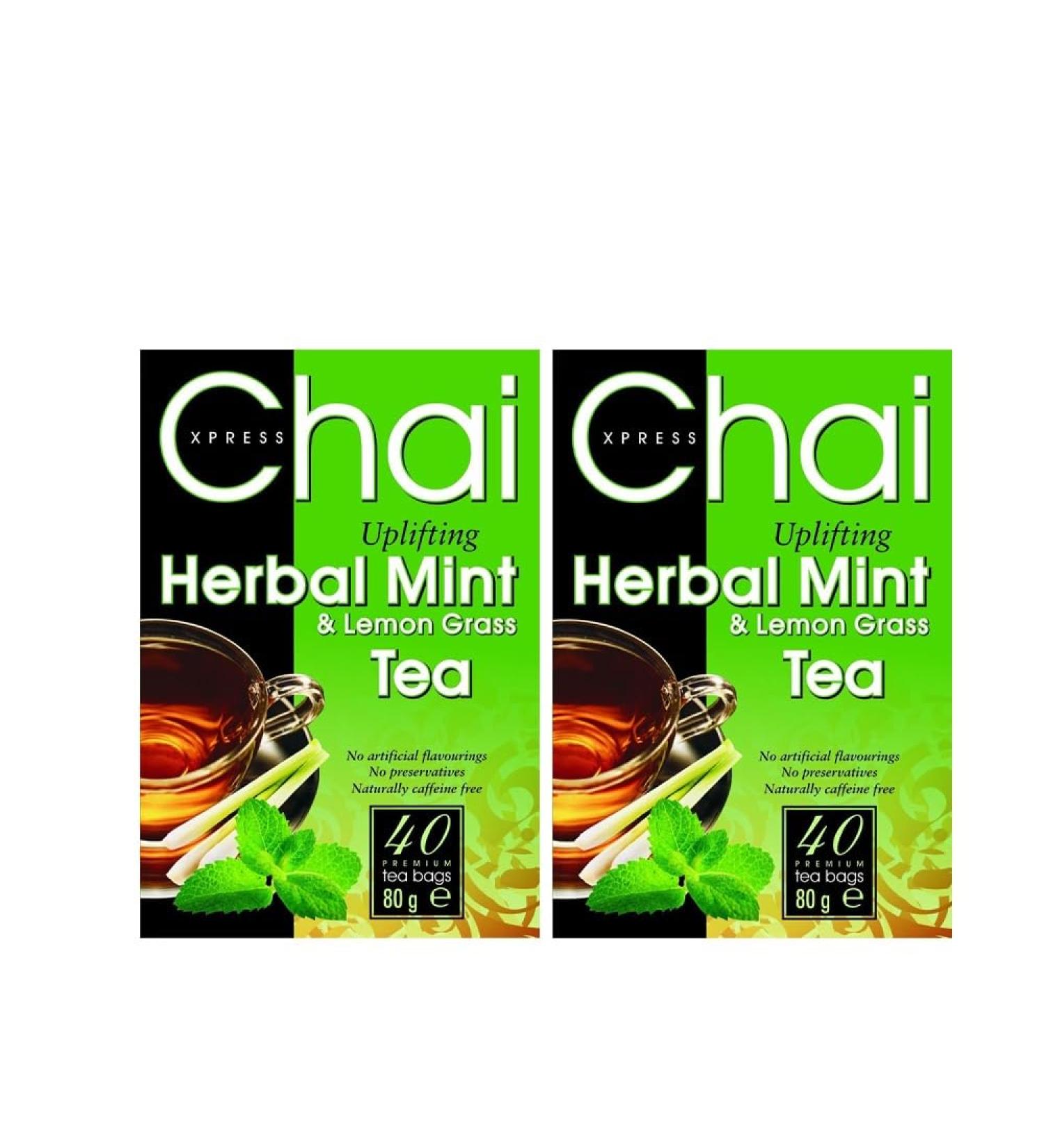 Chai Xpress Herbal Mint & Lemon Grass Tea | 40 Tea Bags | No Artificial flavourings | No Preservatives | Naturally caffine free | 80g (Pack Of 2) - Buy Online on GoSupps.com