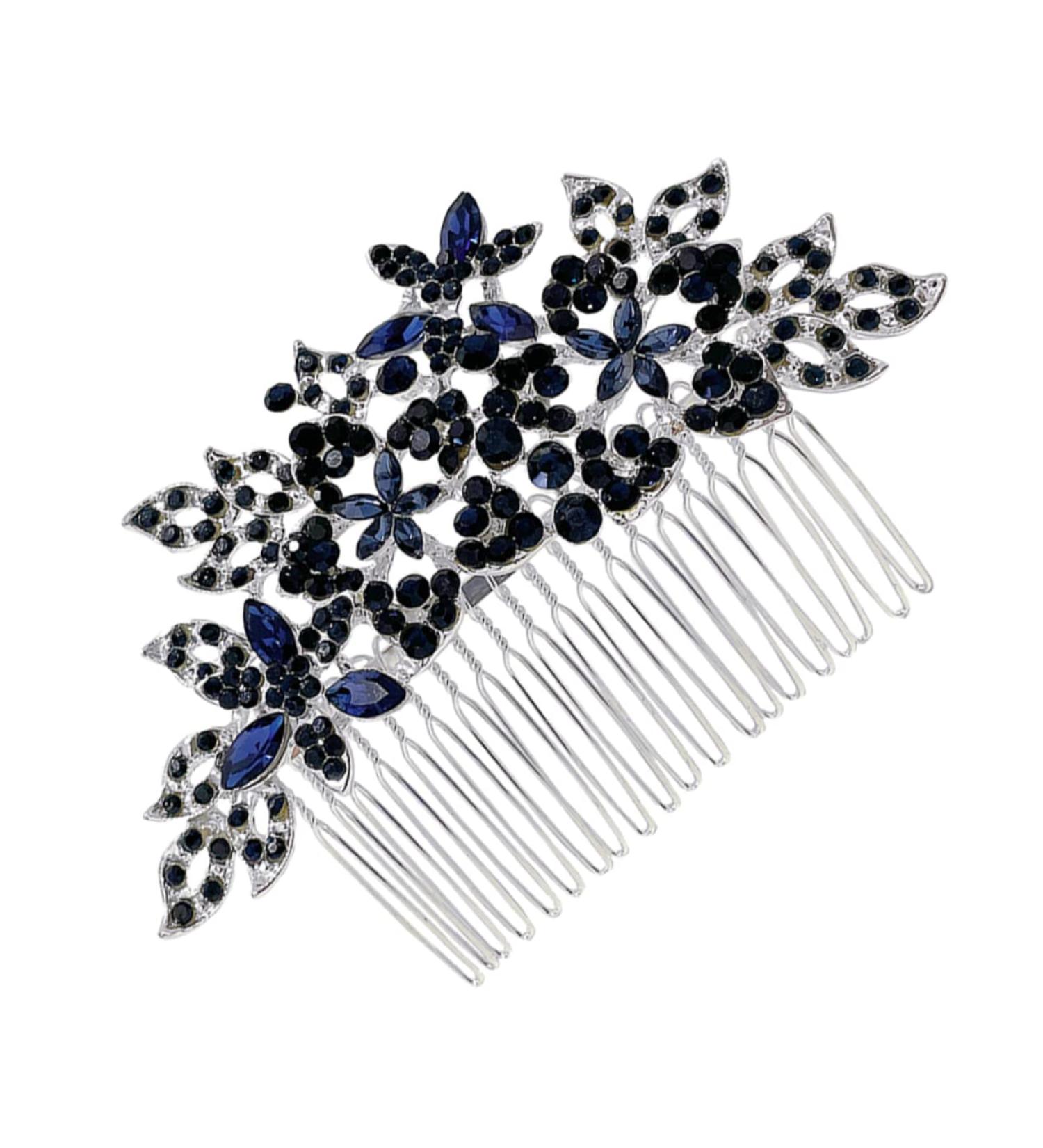 MUSISALY Dark Blue Hair Comb Bridal Hair Comb Wedding Hair Comb Flower Girl Headpiece Bride Hairpiece Wedding Hair Accessories for Brides Rhinestone Headpiece Floral Hair Comb - Buy Online on GoSupps.com