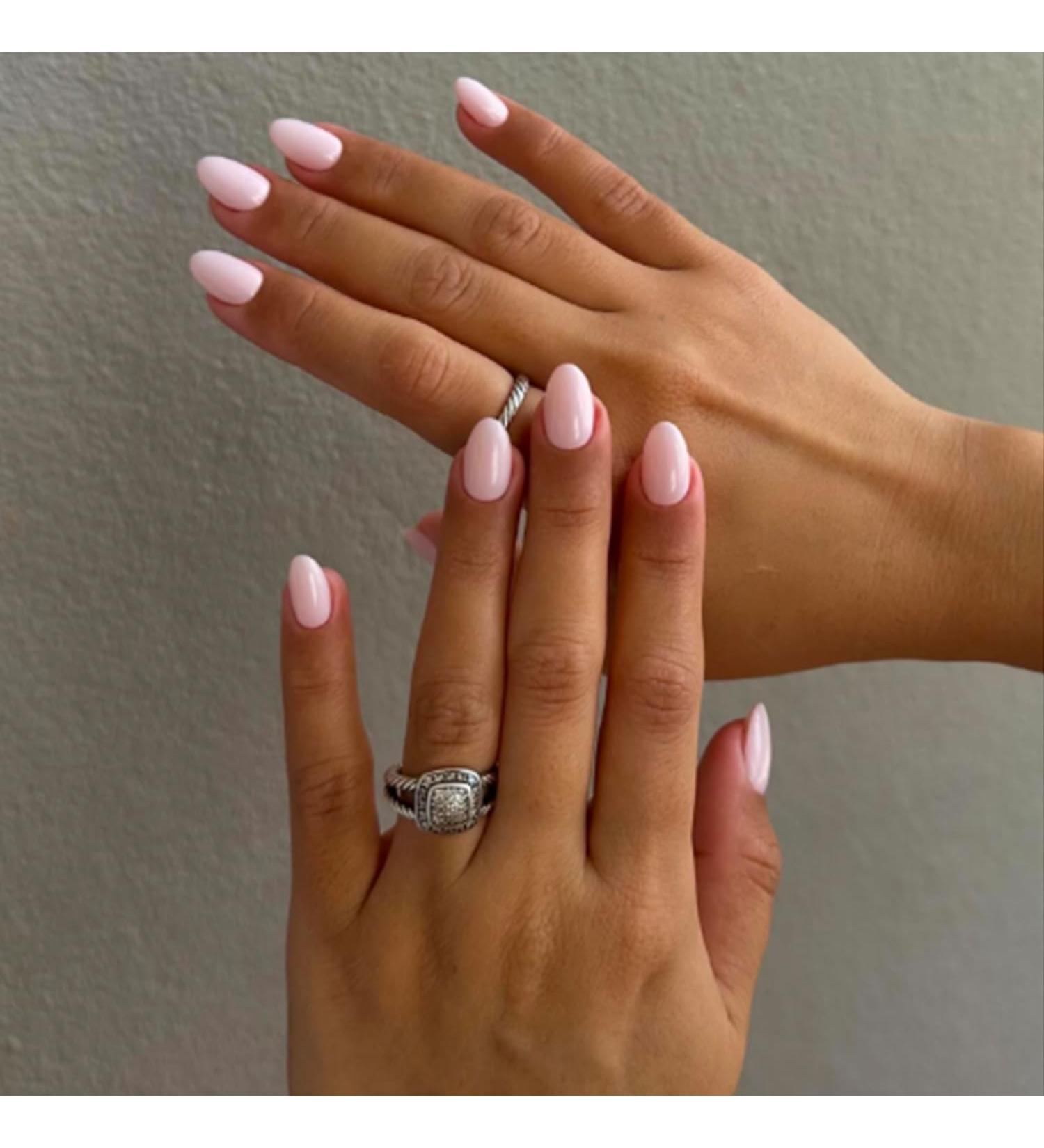 Buy Almond Press on Nails Short - Pink White Glossy Full Cover Reusable False Nails - 24 Pcs for Women | RIICFDD - Buy Online on GoSupps.com