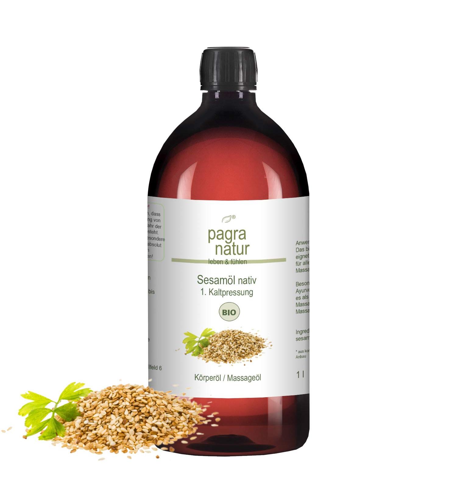 Buy Pagra Natur Organic Virgin Sesame Oil - 1L Cold Pressed Massage Oil for International Shipping - Buy Online on GoSupps.com