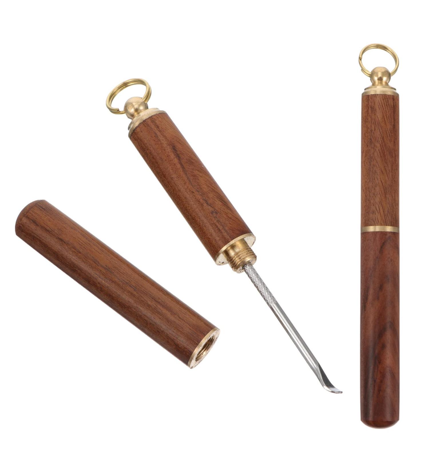 Stainless Steel Earwax Removal Tool with Ring - Portable Ear Cleaner Spoon (Wood Color) - Buy Online on GoSupps.com
