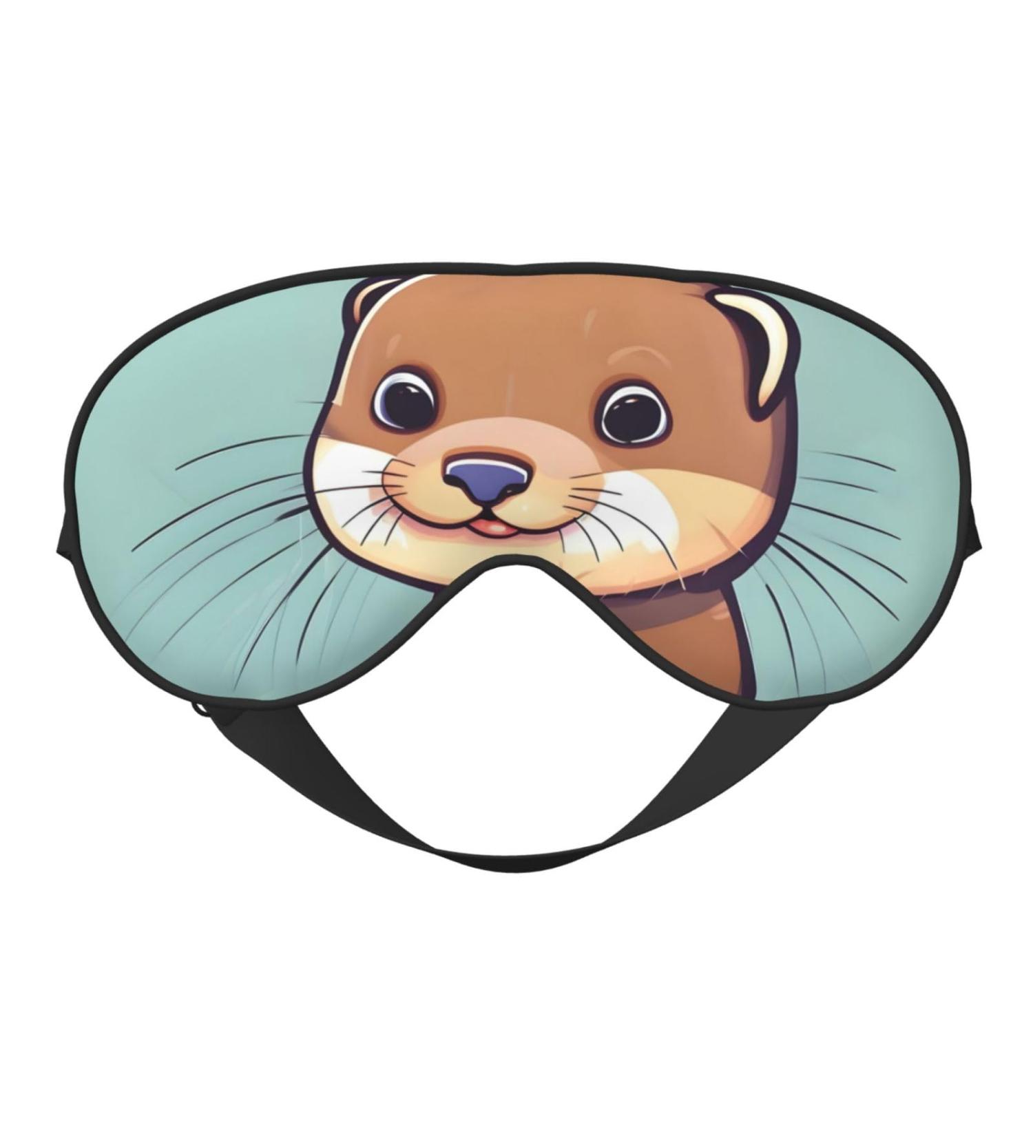 Cartoon Cute Otters Sleep Mask - Adjustable Soft Blindfold for Travel Meditation & Relaxation - Buy Online on GoSupps.com