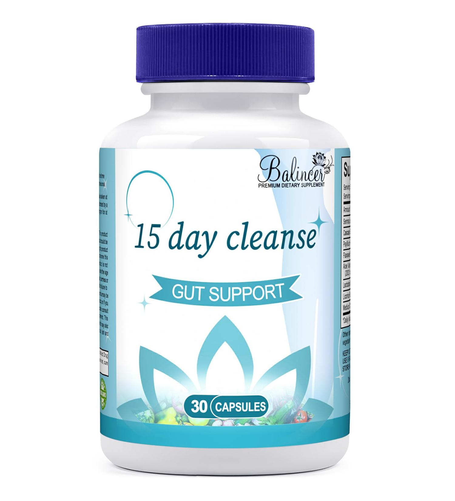 15 Day Cleanse - Advanced Gut & Colon Detox Support for Men & Women | Non-GMO Senna Cascara Sagrada & Psyllium Husk 30 Capsules - Buy Online on GoSupps.com