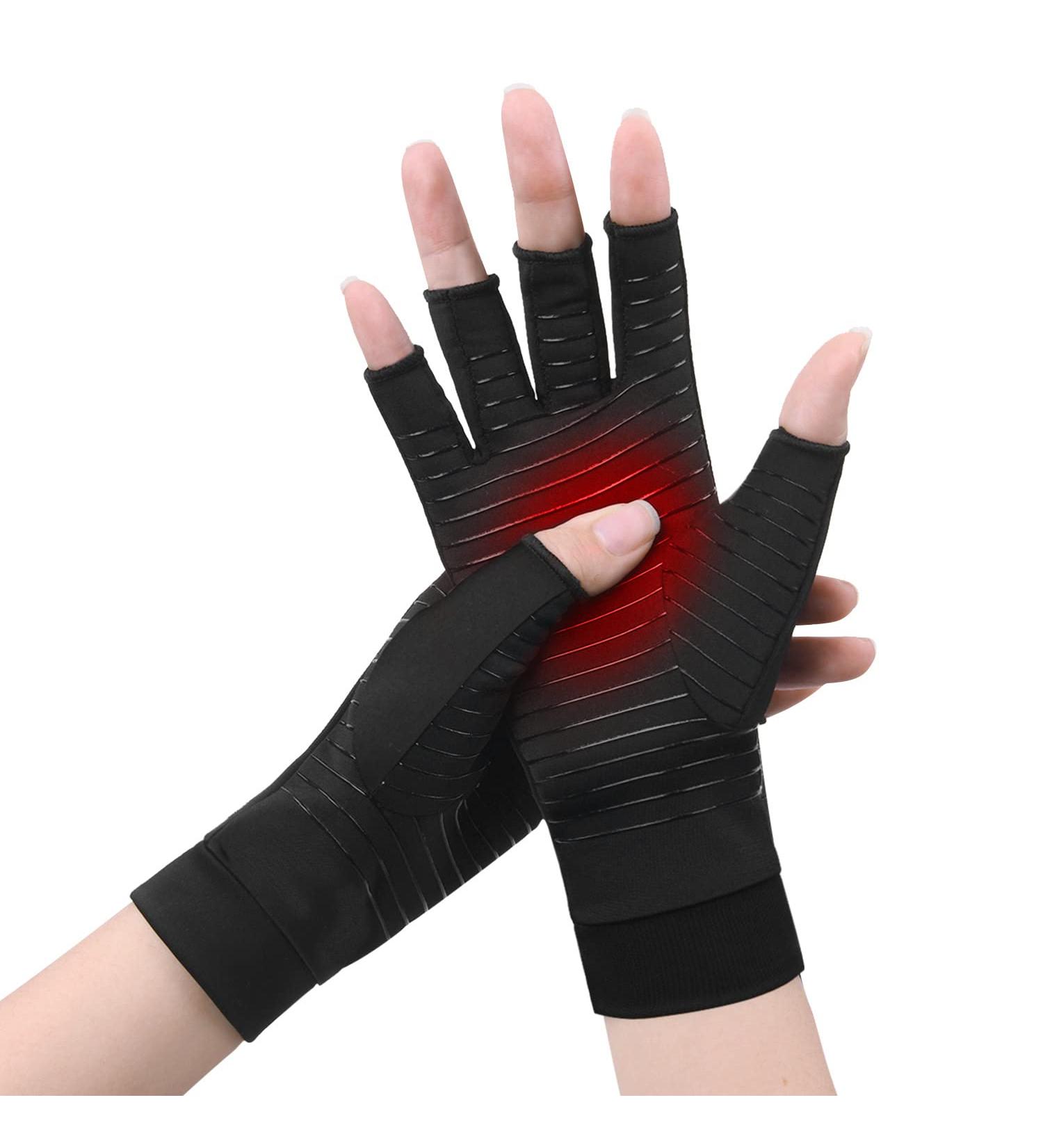 ACWOO Copper Arthritis Gloves for Pain Relief | Compression Gloves for Men & Women | Fingerless Design for Rheumatoid & Osteoarthritis (XL Black) - Buy Online on GoSupps.com