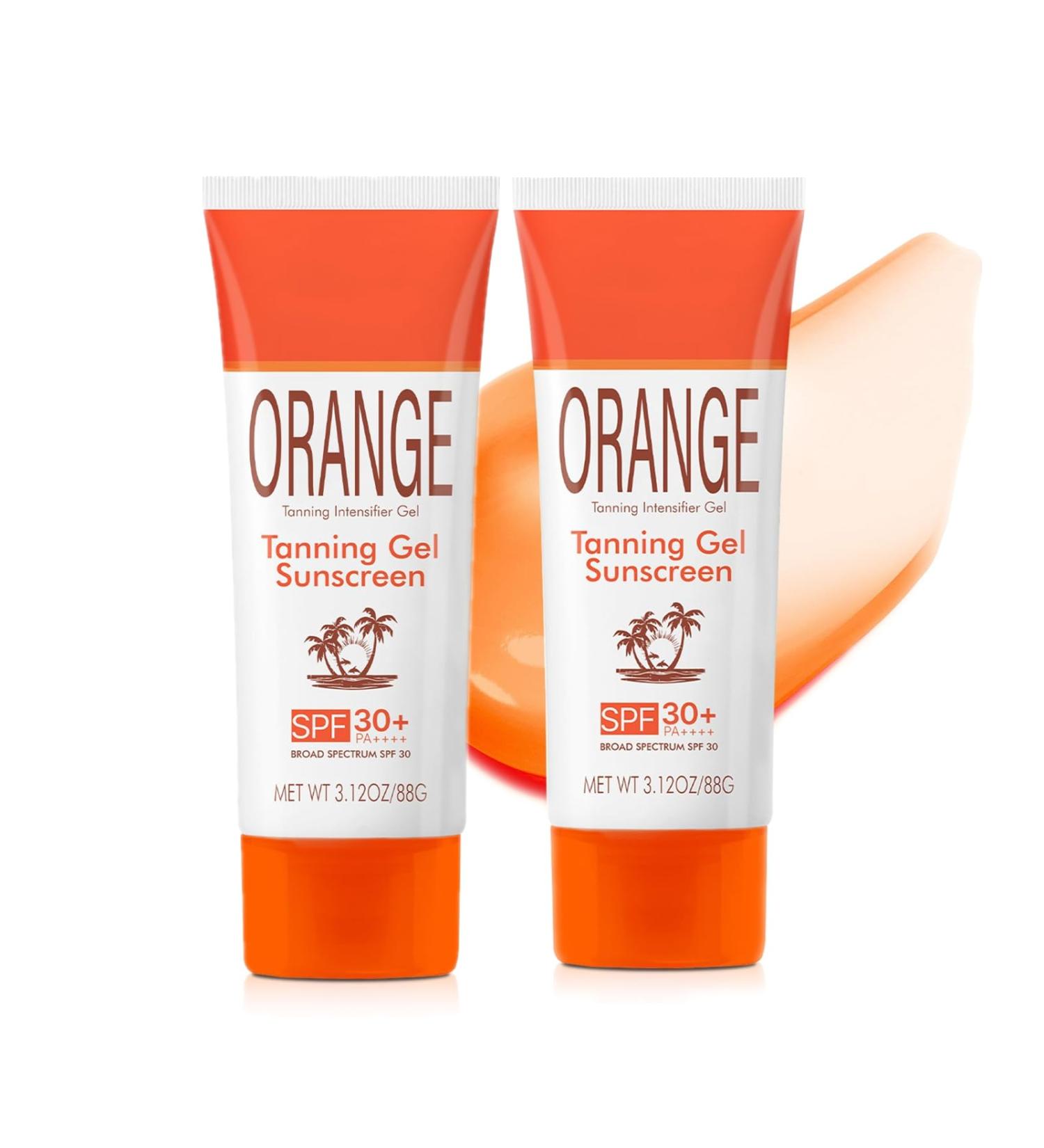 Orange Tanning Gel Sunscreen SPF 30 Mineral-Oil Free Hydrating Balm-to-Oil Formula Water-Resistant Streak-Free Fake Tan Travel Size (2pc) - Buy Online on GoSupps.com