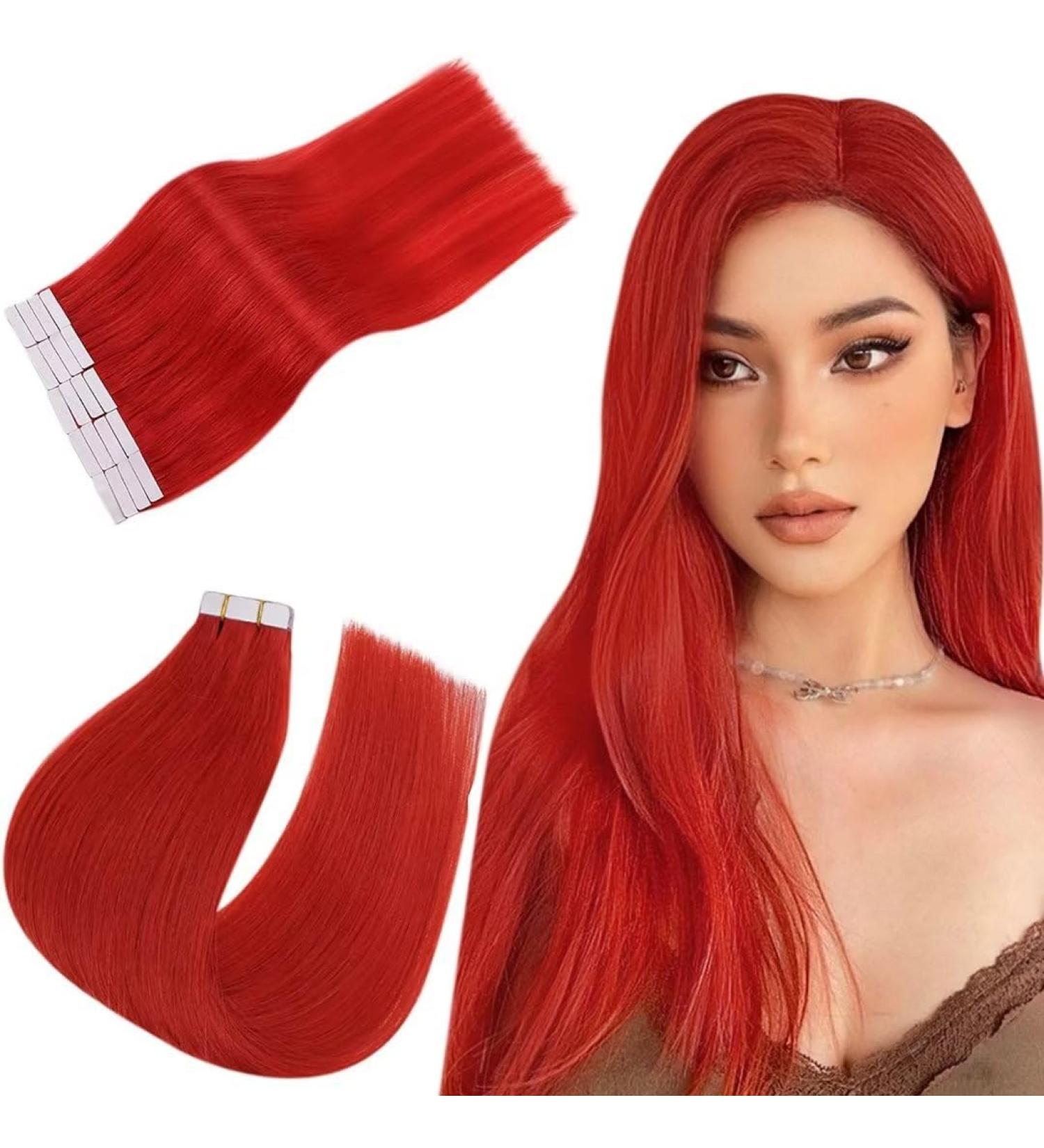 Easyouth Red Tape in Human Hair Extensions 12 Inch 20g 10Pcs - #Red Colorful Tape in Real Hair Extensions - Buy Online on GoSupps.com