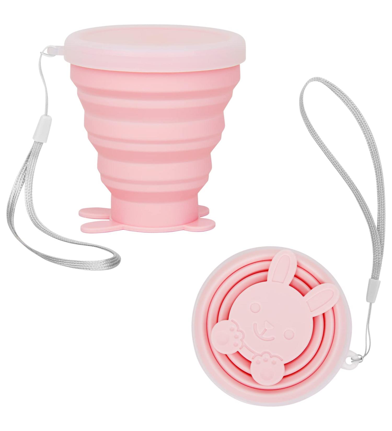 Portable Pink Foldable Silicone Water Cup for Travel and Camping - Reusable and Collapsible Snack Cup - 3.15x3.15x0.79 inch - Buy Online on GoSupps.com