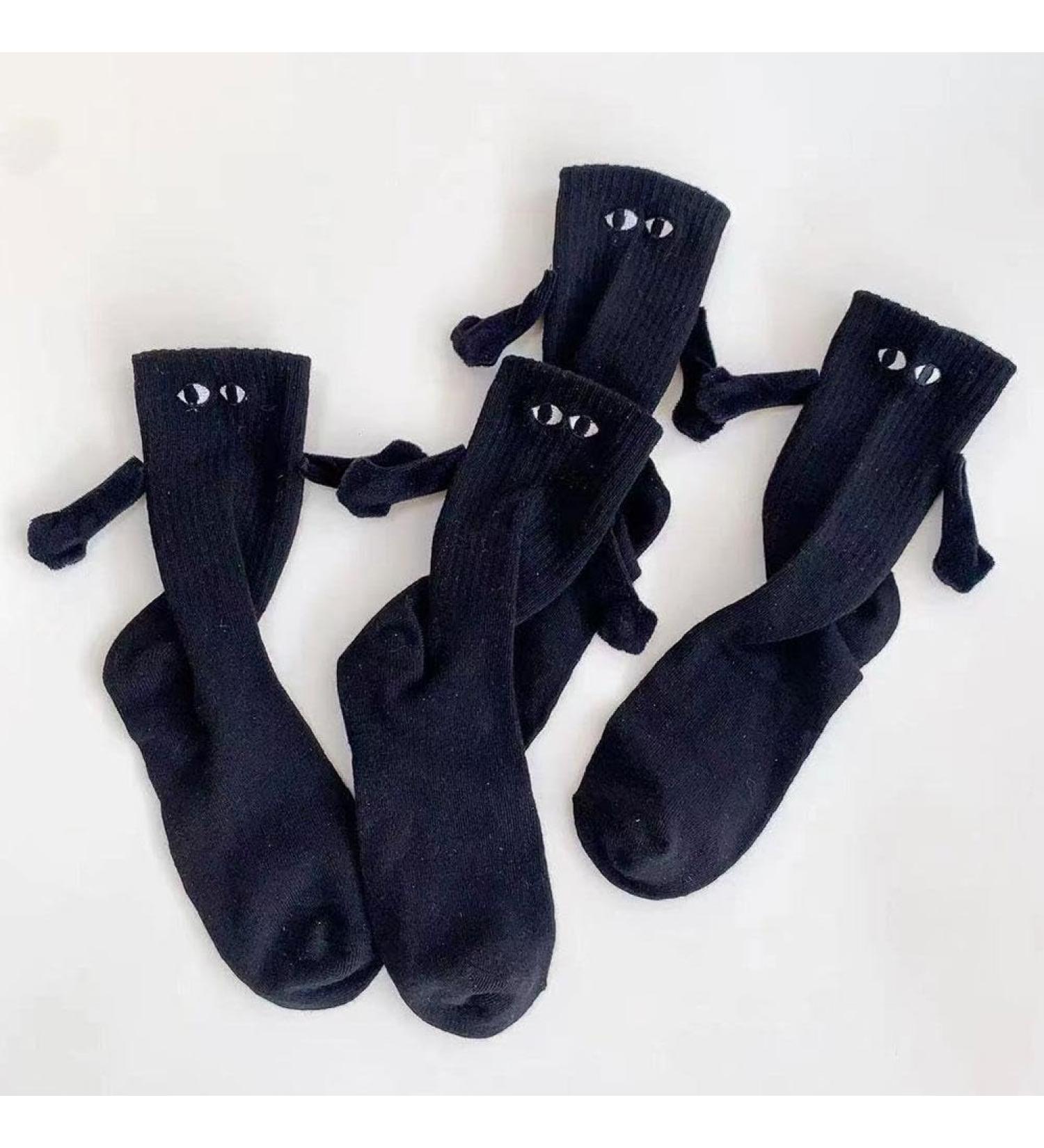 GEKUPEM Couple Holding Hands Magnetic 3D Socks for Men & Women - Creative Doll Design - Cute Birthday Gift (2 Pairs, Black) - Buy Online on GoSupps.com