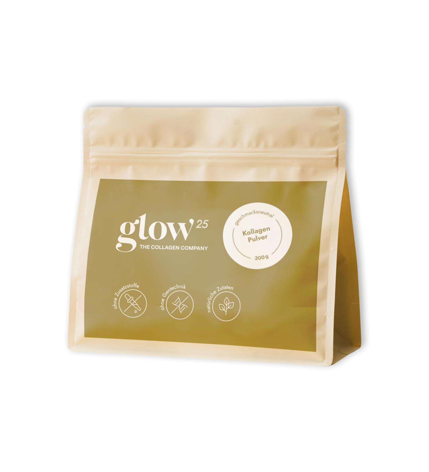 Buy GLOW25 Collagen Powder 300g - Premium Hydrolyzed Peptides Type 1 & 3 - Perfect Solubility - 20 Portions - International Shipping Available - Buy Online on GoSupps.com