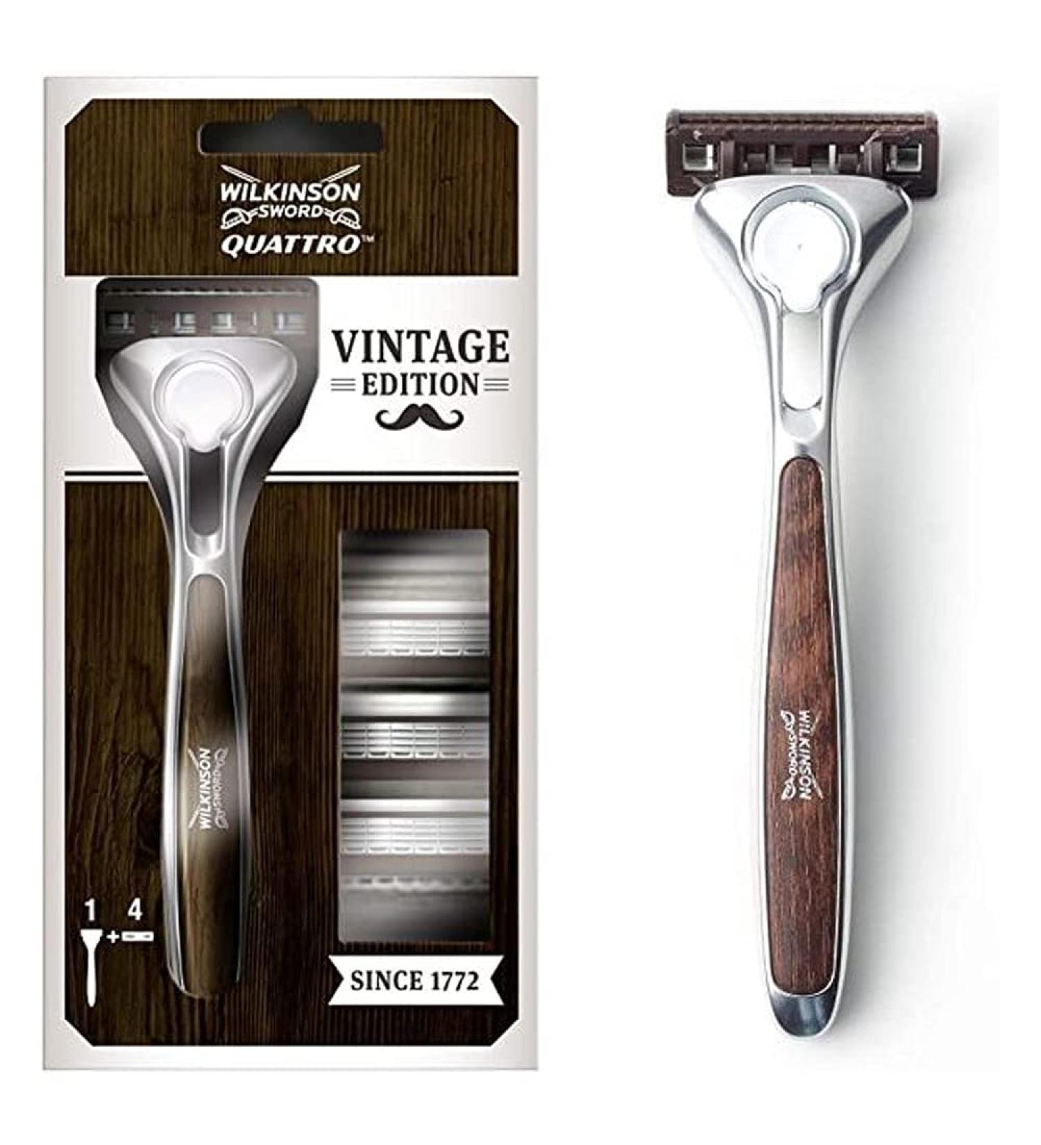 Wilkinson Sword Quattro Men's Razor Vintage Edition - Premium Shaving Experience | 1 Pack - Buy Online on GoSupps.com