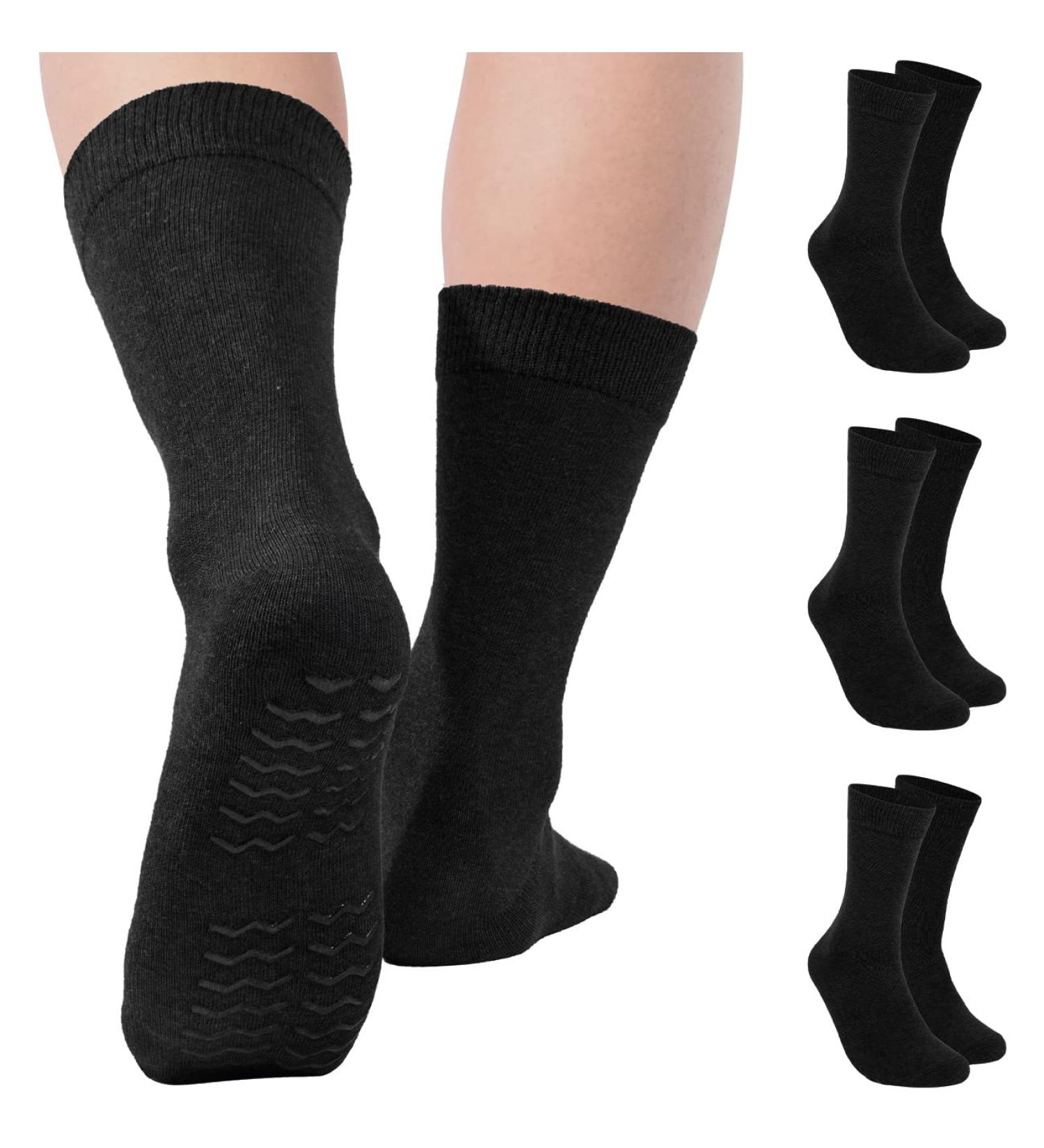 FITEXTREME Non-Skid Diabetic Crew Socks for Men - 3 Pairs, Black - Buy Online on GoSupps.com