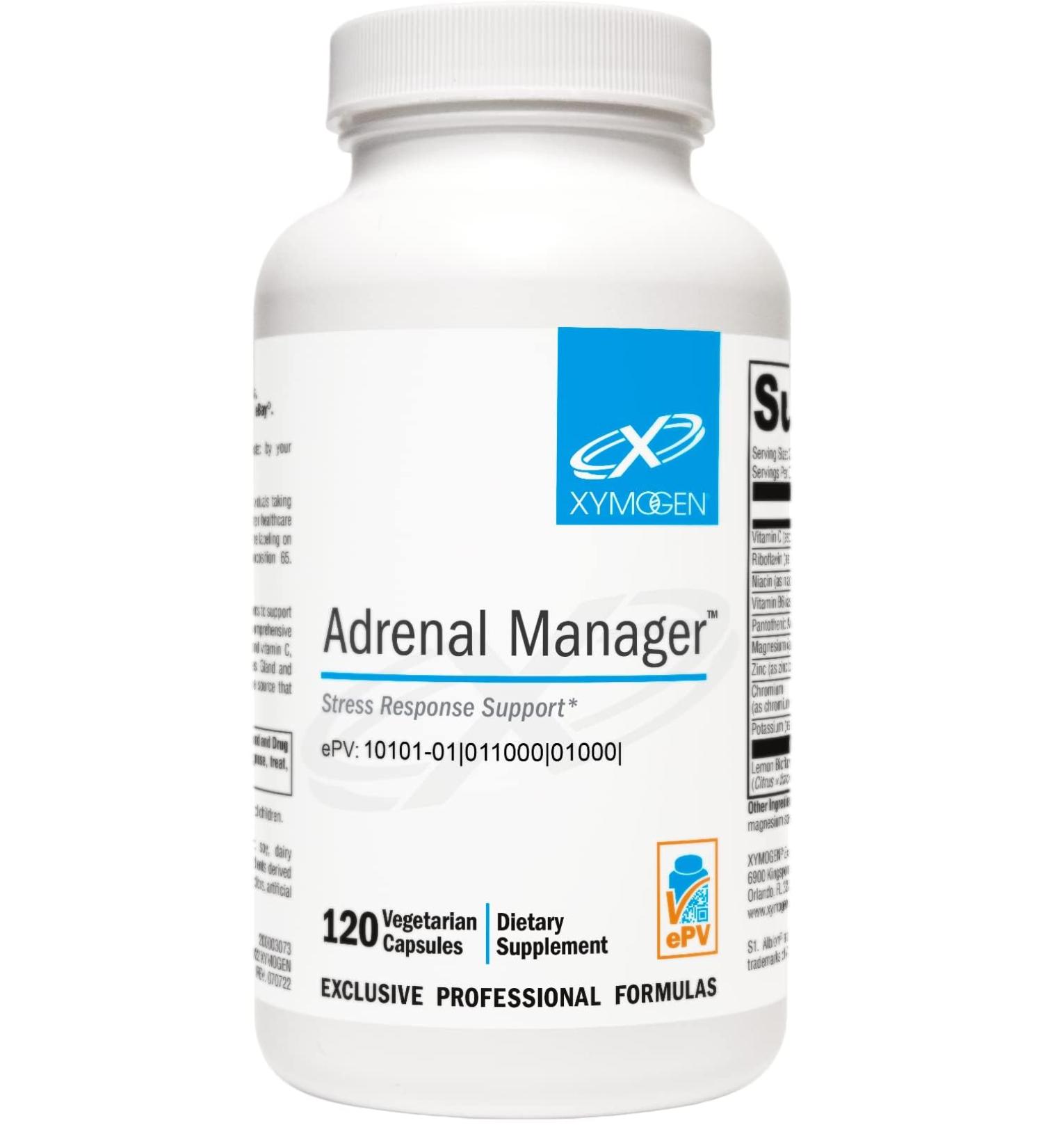 XYMOGEN Adrenal Manager Supplement - Energy, Stress Response + Adrenal Gland Support - with L-Tyrosine, Zinc Chelate, VIT B6, Magnesium, Pantothenic Acid, Rhodiola Rosea (120 Capsules) - Buy Online on GoSupps.com