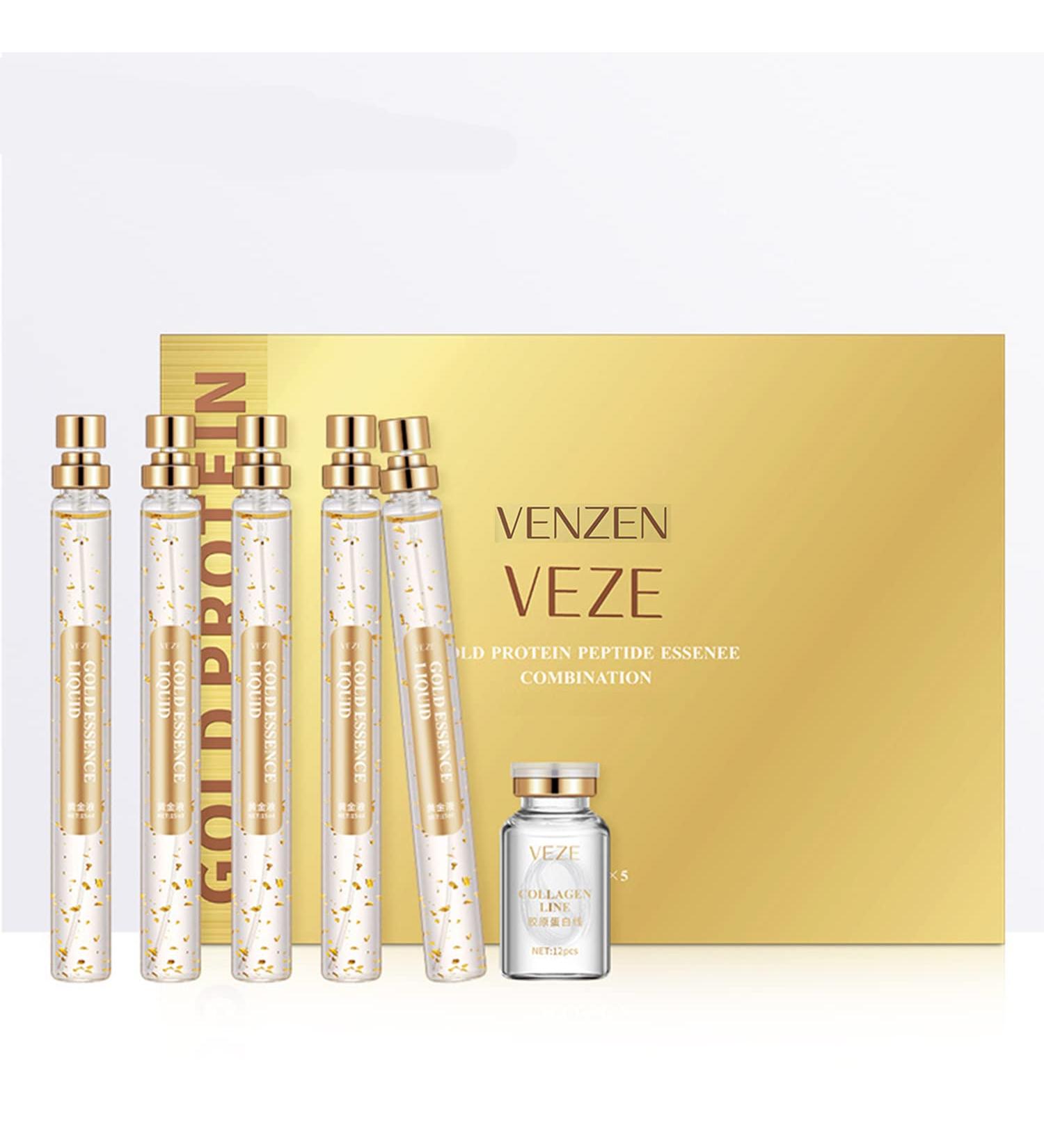 VENZEN Gold Protein Peptide Essence Serum for Combination Skin | 5x15ml | Deep Moisturizing & Skin Improvement - Buy Online on GoSupps.com