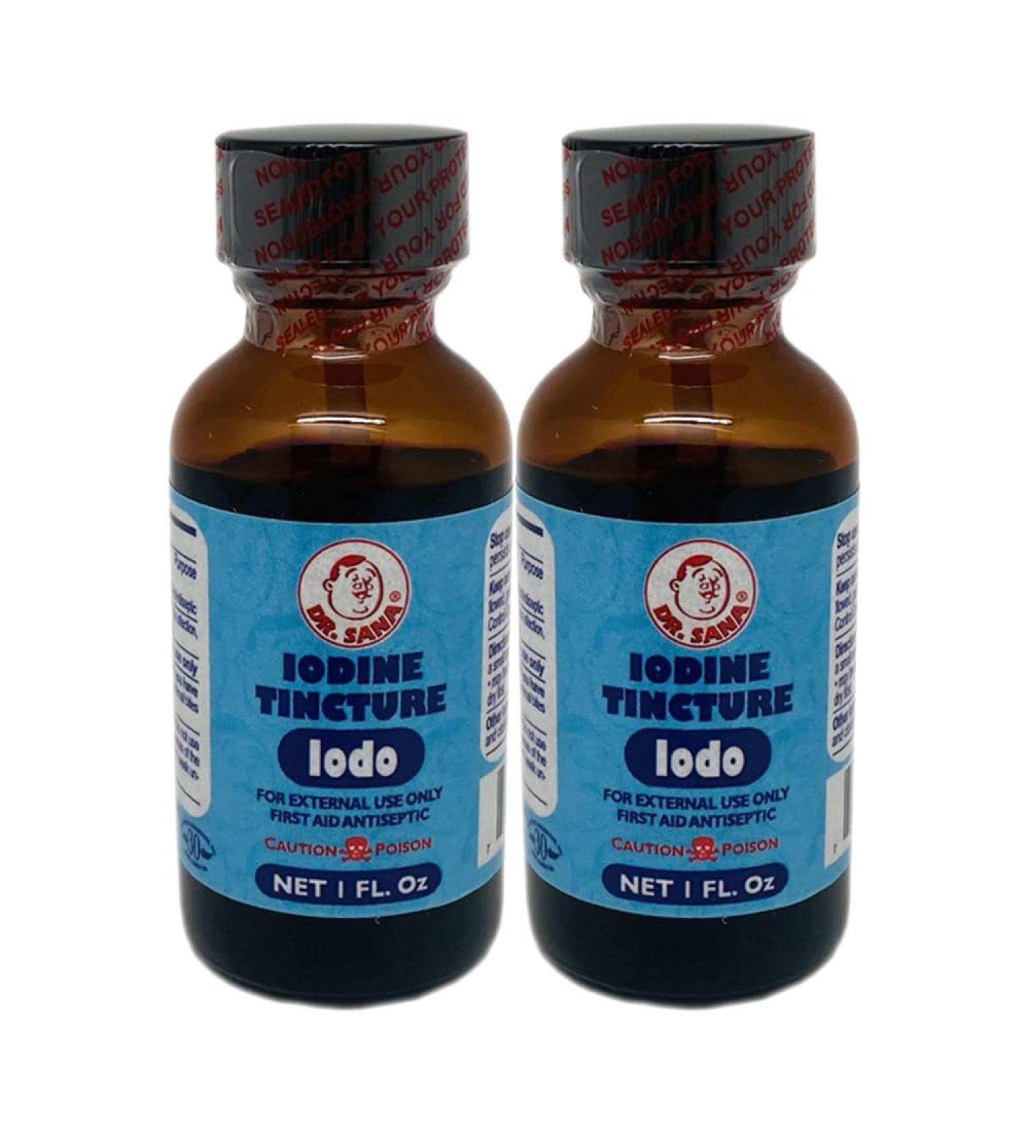 Dr Sana Iodine Tincture. First Aid Antiseptic. Prevents Infection in Minor Scrapes Cuts Bruises and Burns. 1 fl.oz. Pack of 2 - Buy Online on GoSupps.com