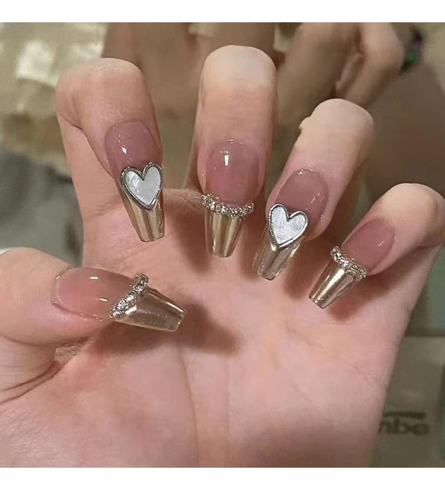 Runrayay 24pcs Heart Design Press On Nails - Medium Strass Fake Nails for Women & Girls | Acrylic Stick On Nail Art - Buy Online on GoSupps.com