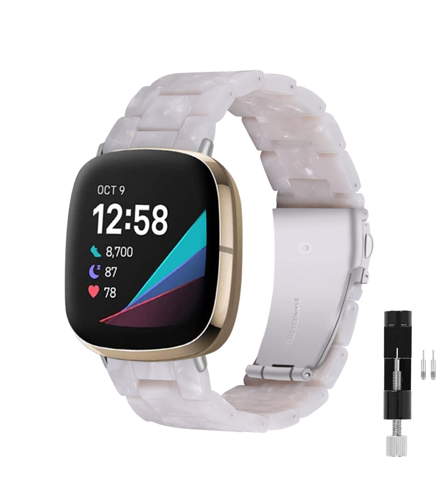 Resin Watch Band for Fitbit Versa 3/Sense - Lightweight Bracelet Wristband Replacement in Pearl White - Adjustable Fashion Accessory for Women and Men - Buy Online on GoSupps.com