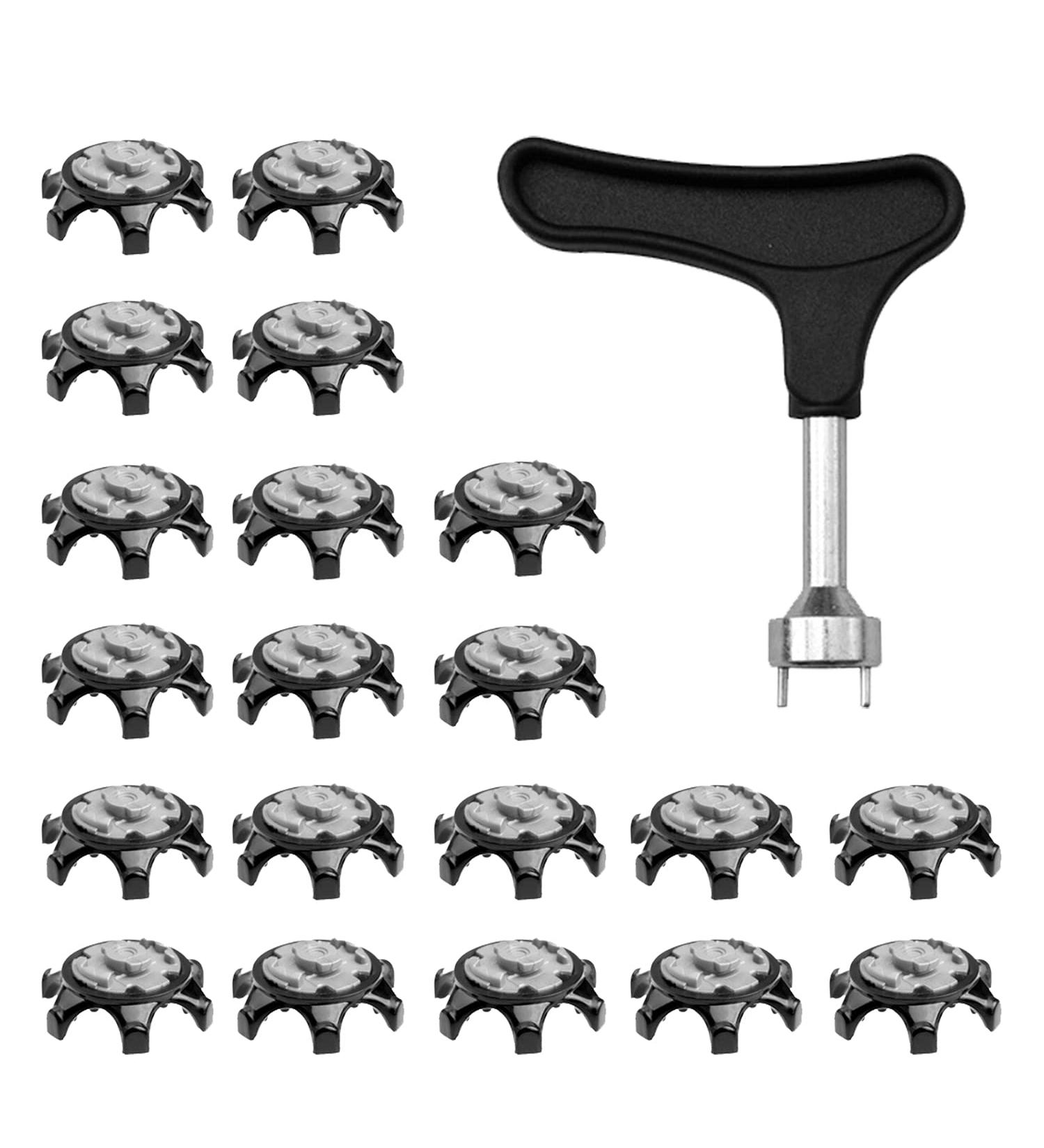 EDOBLUE Golf Spike Wrench Two Pin Shoes Remover Tool Replacement Aid with 20Pcs Easy Replacement Cleats Golf Shoes Spikes Black