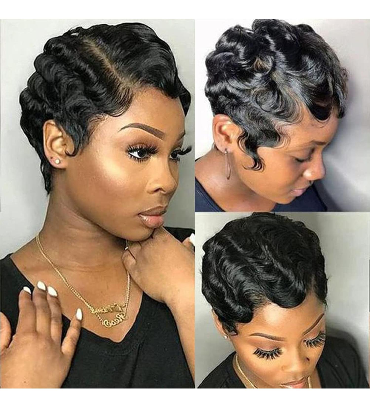 YOLANFAIRY Short Pixie Cut Brazilian Human Hair Wig for Black Women - Ocean Wave Remy Human Hair Mommy Wig - Affordable Party Wig (Black 1B) - Buy Online on GoSupps.com
