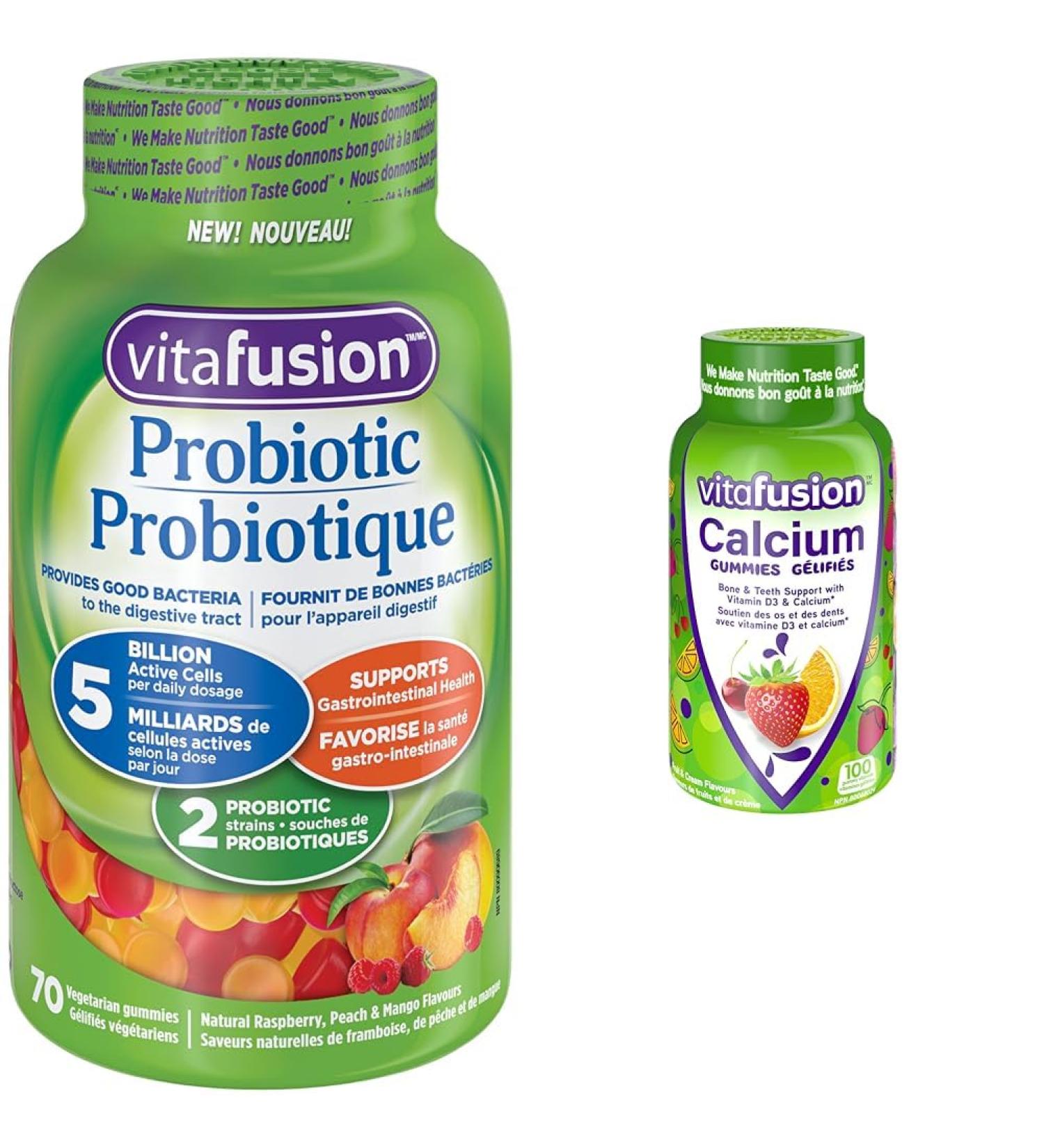 Vitafusion Probiotic Adult Gummies 2 Probiotic Strains 5 Billion Active Cells Per Dosage & Vitafusion Calcium Adult Vitamin Gummies Strong Bones and Teeth Prevents Osteoperosis Gummies + VITAMIN 027917024875 - Buy Online on GoSupps.com